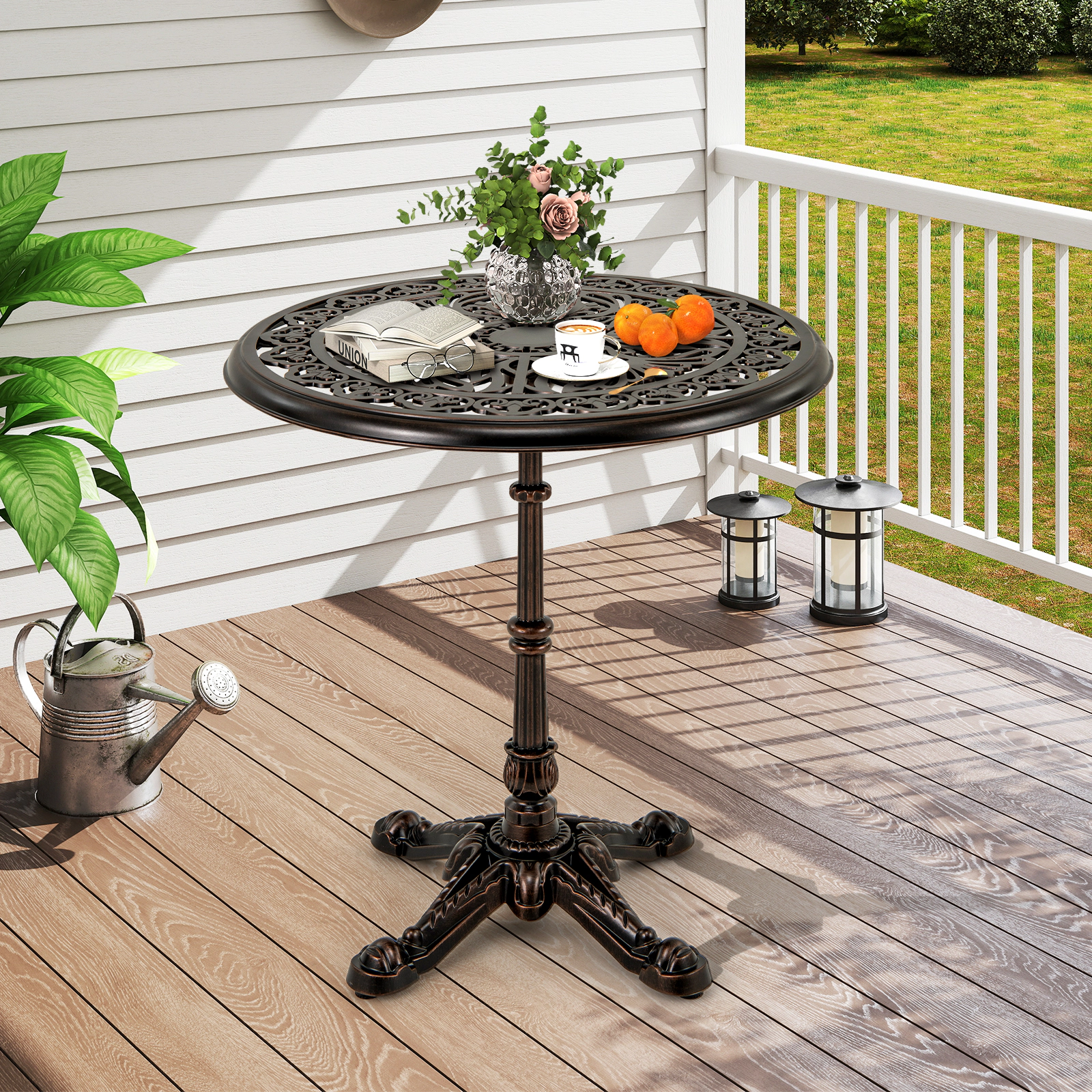 SUGIFT Weather-Resistant Cast Aluminum Patio Bistro Table 27-in Round Top 165-lb Capacity 28.5-in Tall 1-Piece Copper
