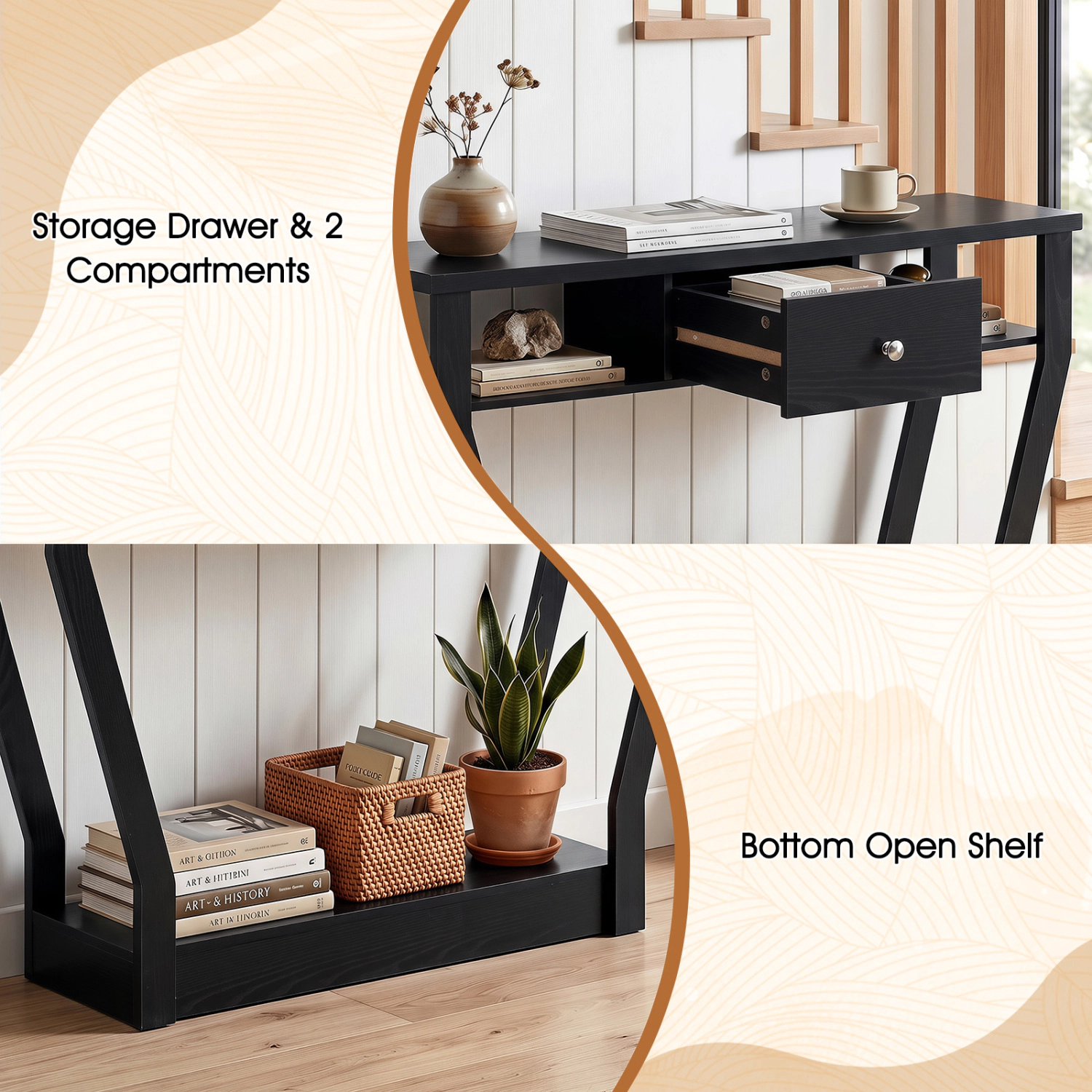 Hivvago Modern Console Table with Drawer and Open Shelf