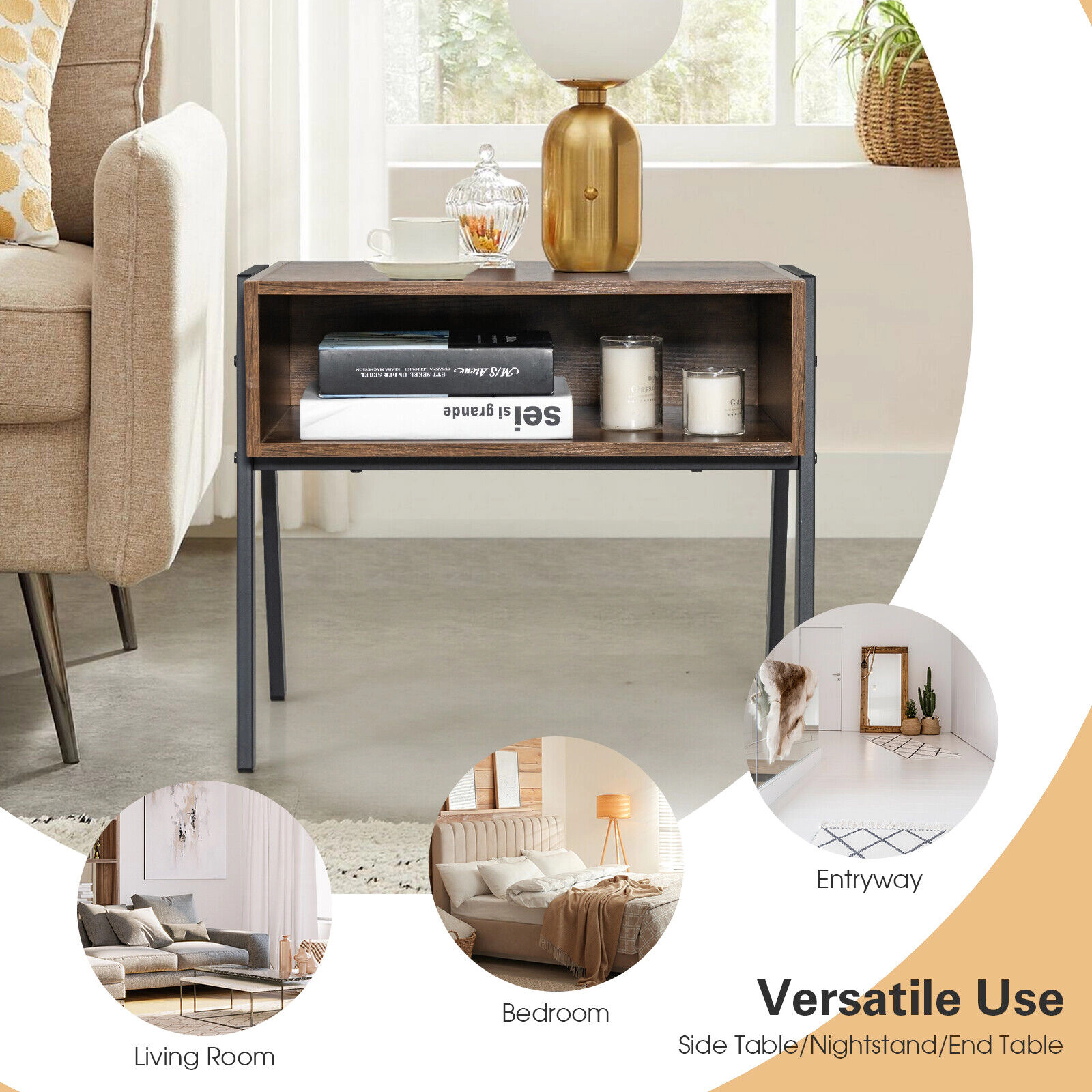 SlickBlue Industrial Stackable End Table with Open Storage Shelf