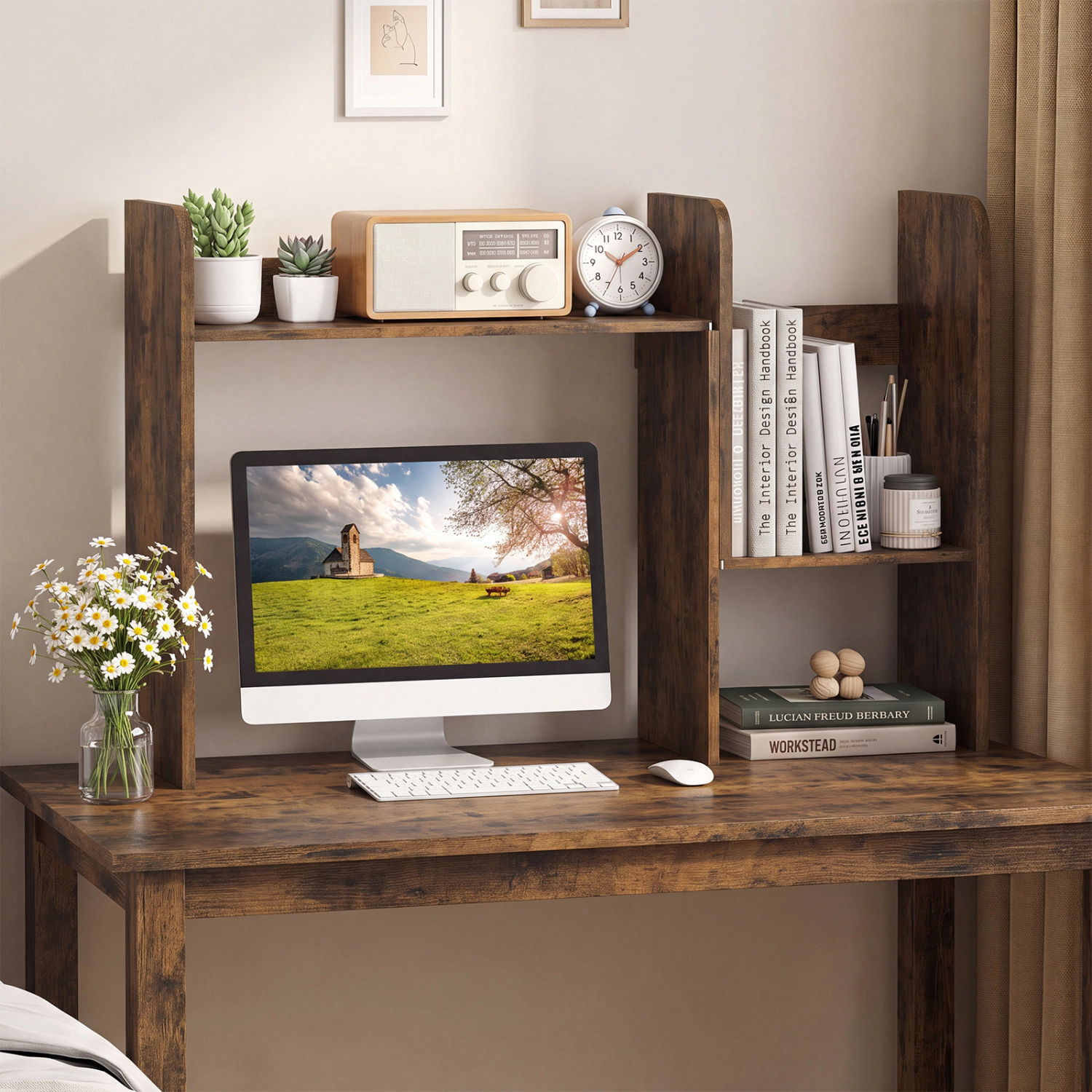 LJG Expandable Desk Bookshelf with Open Cubes and Desktop Display Rack