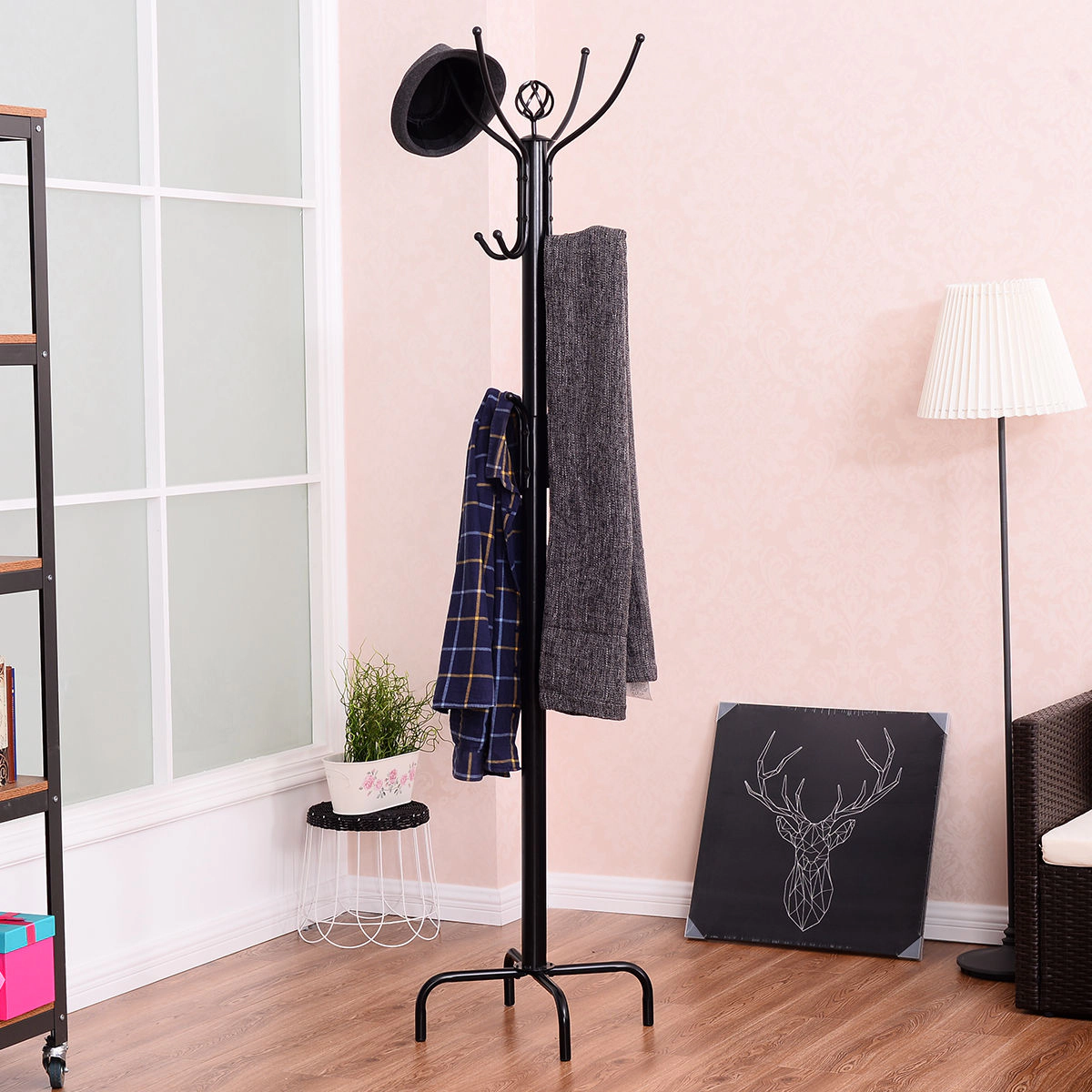 SUGIFT Metal Coat Rack Black Freestanding Coat Tree with 12 Hooks