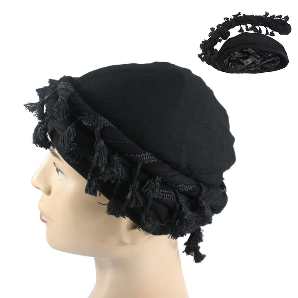 PIGFDK 2Turban For Men Women Satin Lined Durag Head Wrap VintModal Twist Halo With Tassel