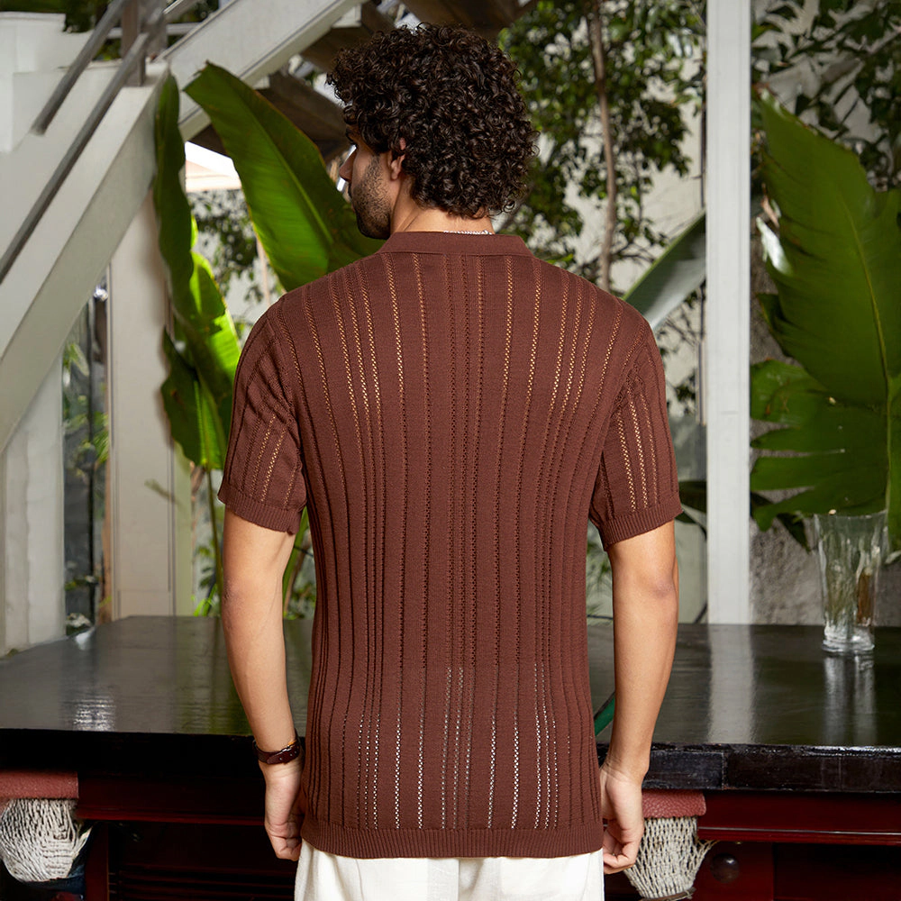 Stripe-Textured Polo T-Shirt