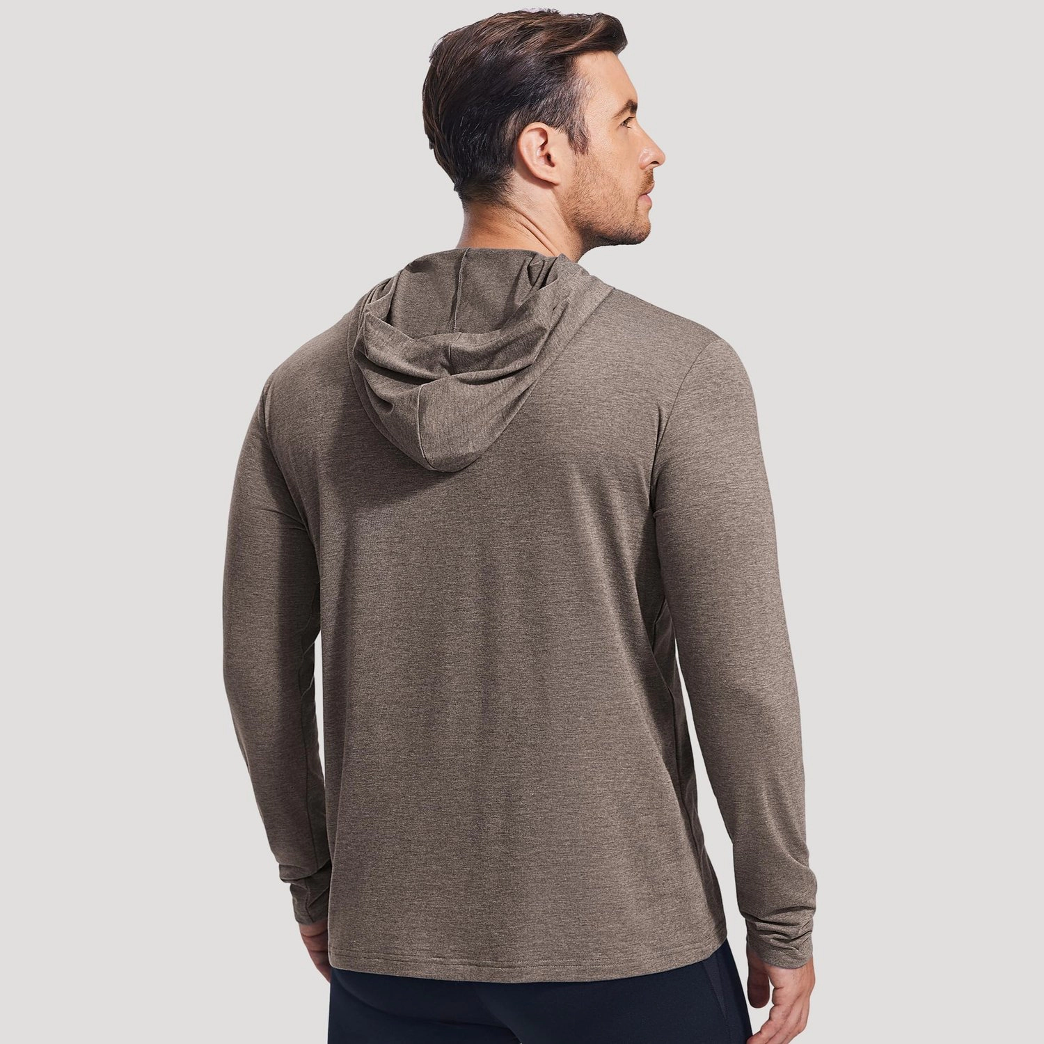 Pinspark Mens Casual Long Sleeve Hoodies Solid Lightweight Pullover Curved Hem Tops