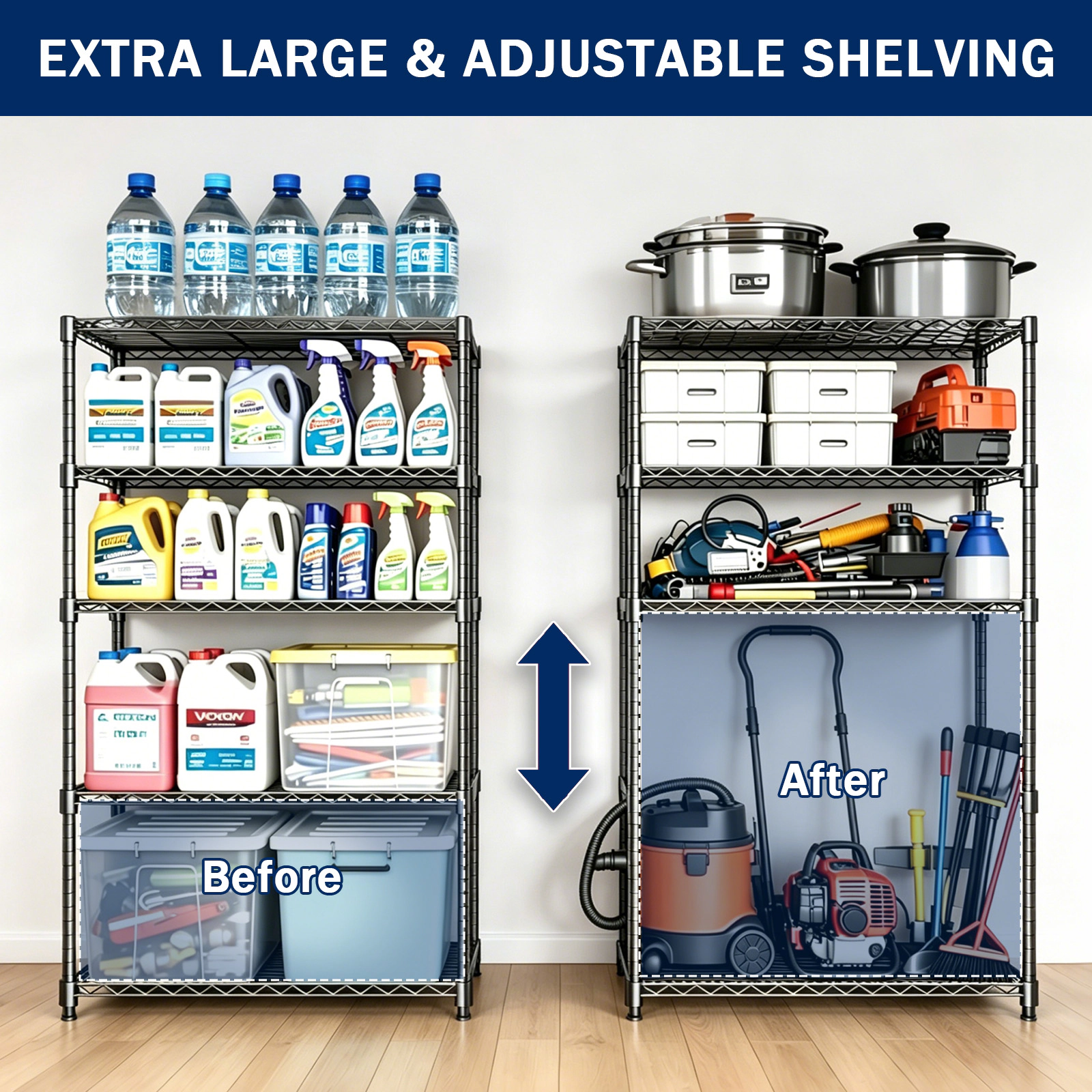 Flynama 5-Tier Steel Shelving Unit, 47.2x17.7x76.7in, 1750lb, Adjustable Rack with Wheels for Home Kitchen Garage
