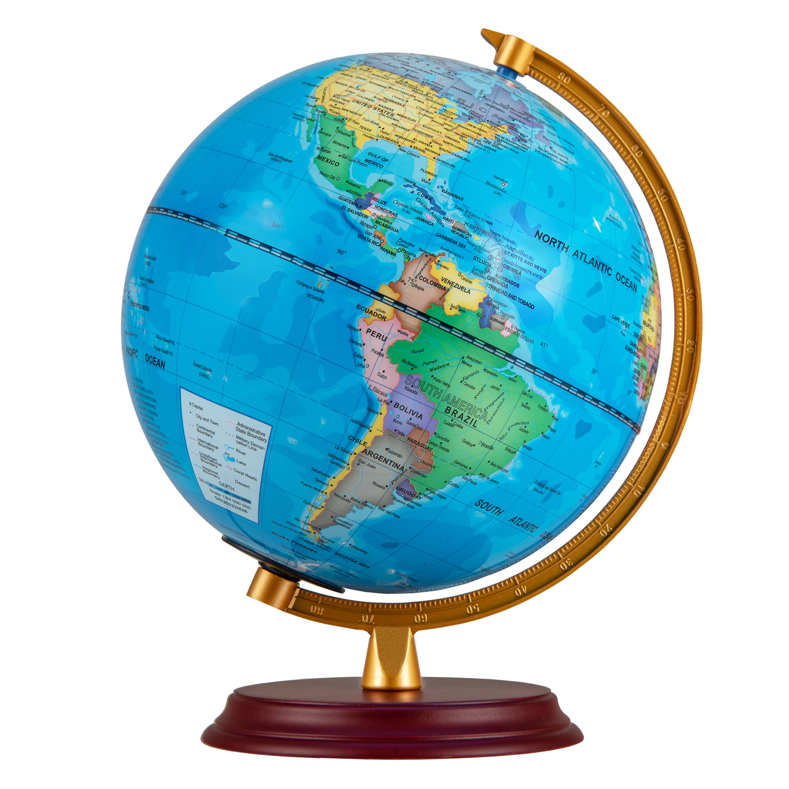 SUGIFT Kids LED Illuminated HD Map Wooden Base Night Light World Globe 8-in Diameter 8.5-in x 8.5-in x 10.5-in Blue