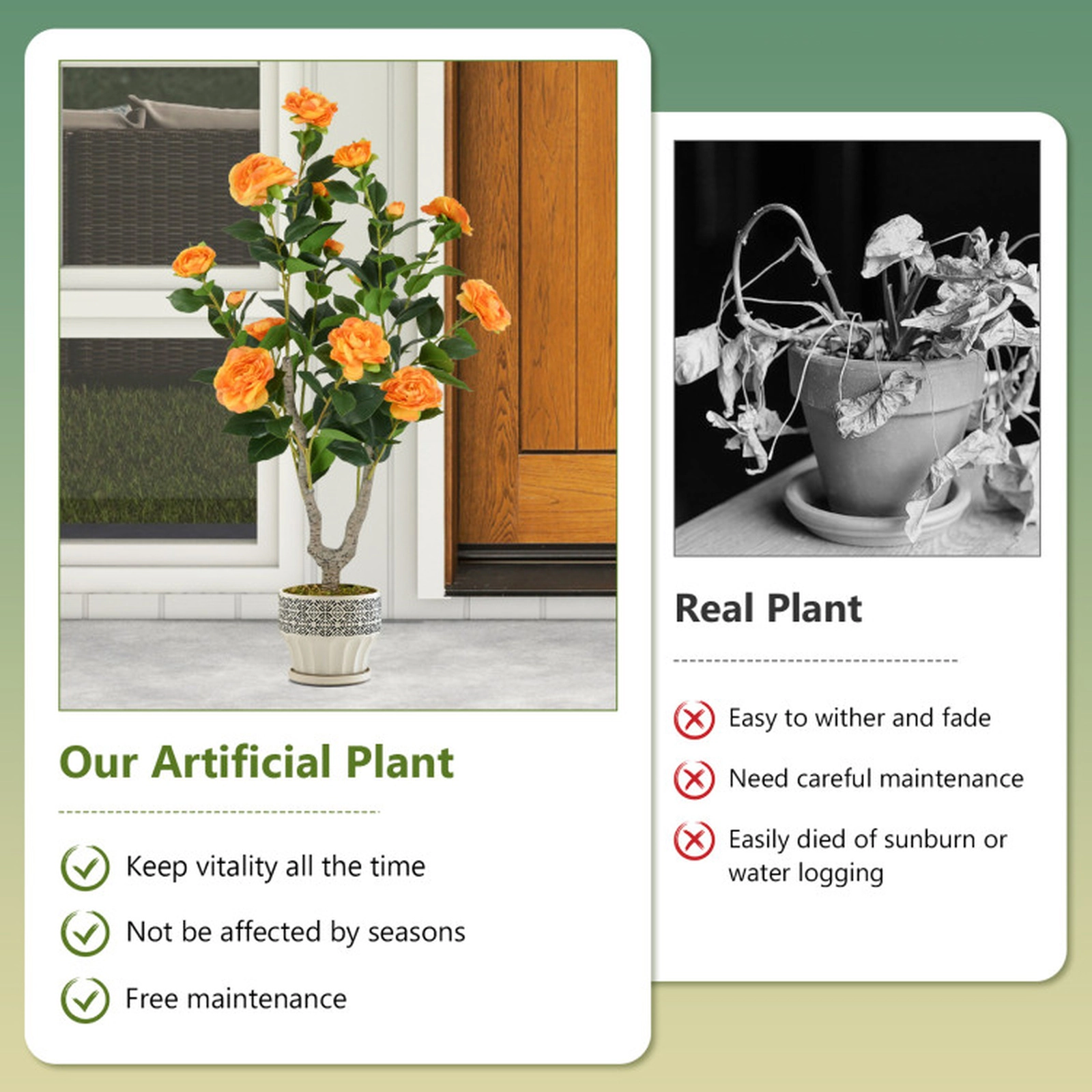 SUGIFT Set of 2 36-in Artificial Camellia Trees with Blooming Flowers and Cement-Filled Pots