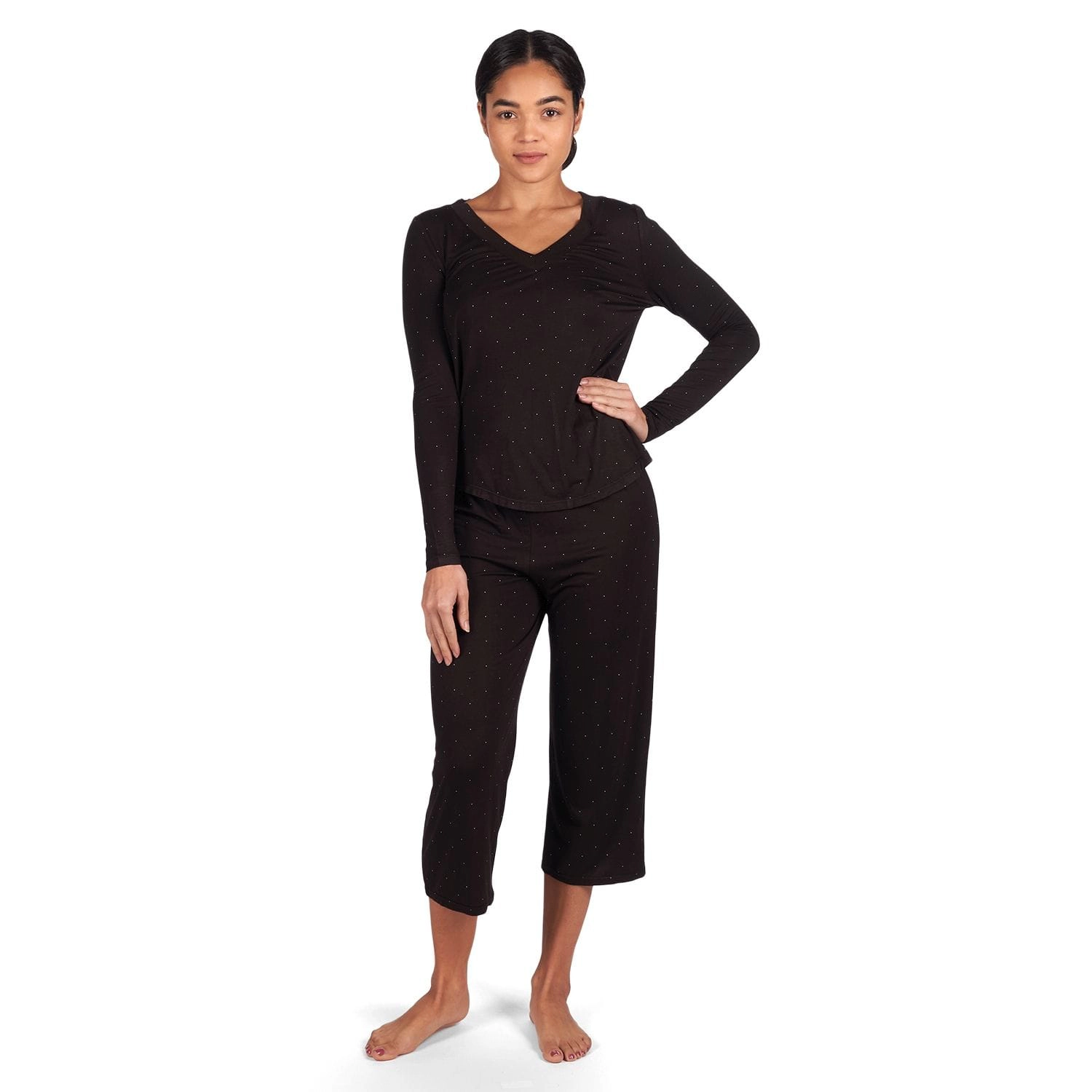 Memoi Women's Ultra-Soft Polka Dot Bamboo Blend Long Sleeve Top