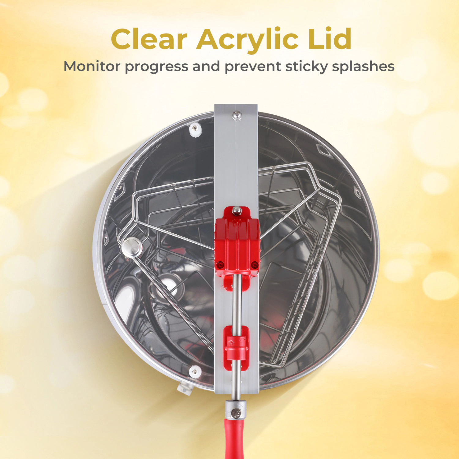 LJG 3 Frame Manual Honey Extractor with Bottom Gravity Flow Gate and Clear Lid for Home Apiary