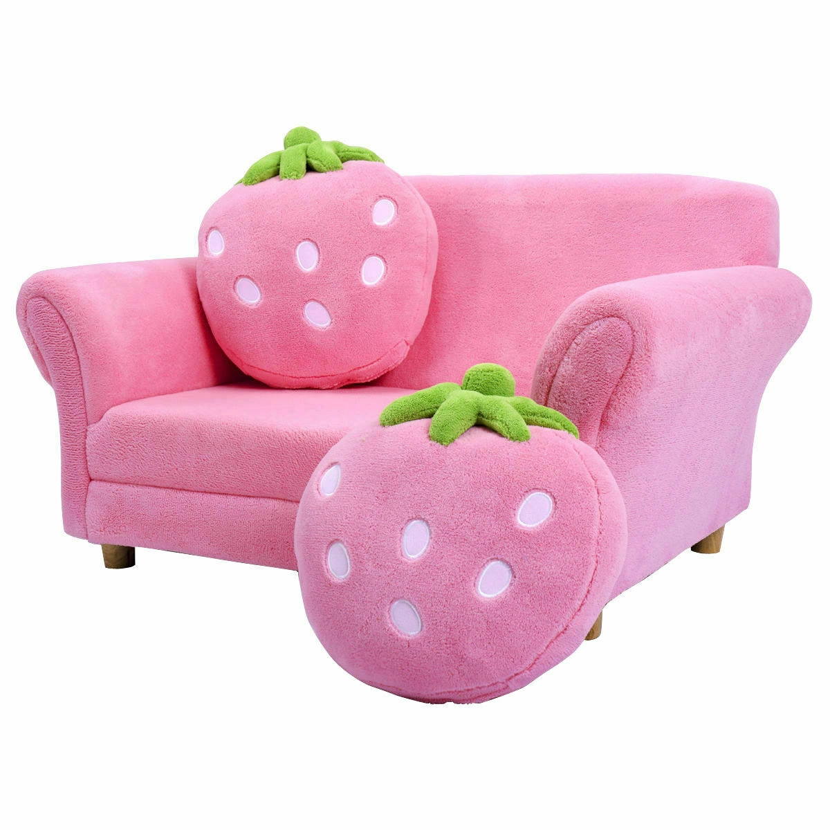 SUGIFT Kids Strawberry Armrest Sofa Chair with Storage Arms 132-lb Capacity Ages 3-7 Pink with 2 Strawberry Pillows