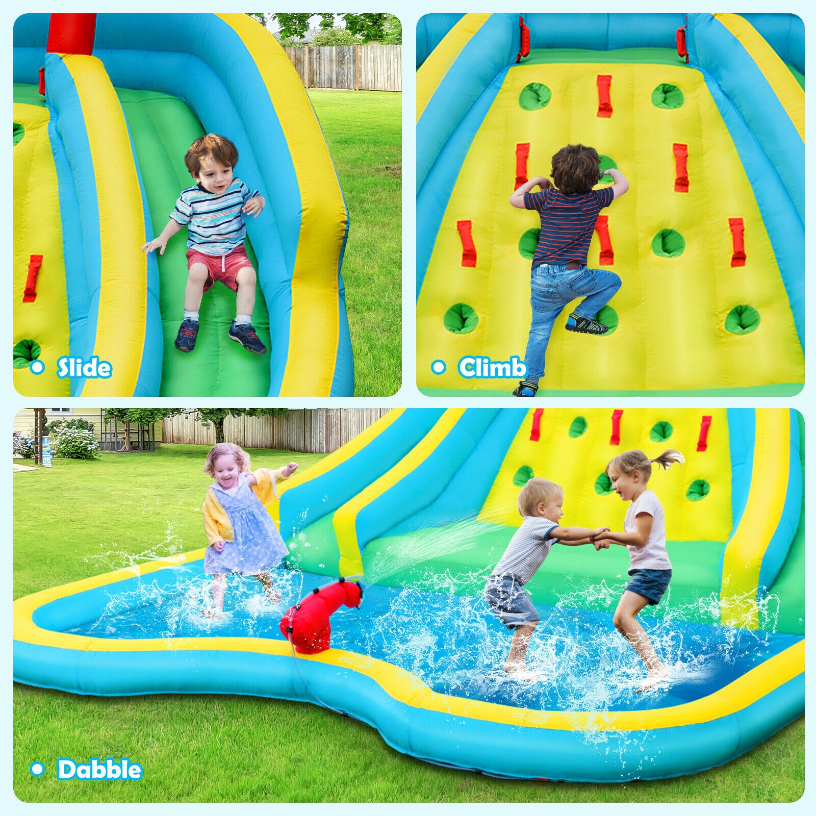 Hivvago Double Side Inflatable Water Slide Park with Climbing Wall for Outdoor Without Blower