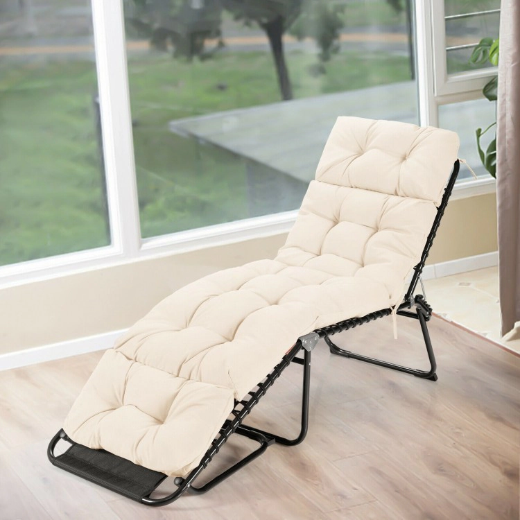 SUGIFT Beige Cotton Filled Outdoor Chaise Lounge Cushion with String Ties and Head Pillow 73-in W 22-in D 4-in H