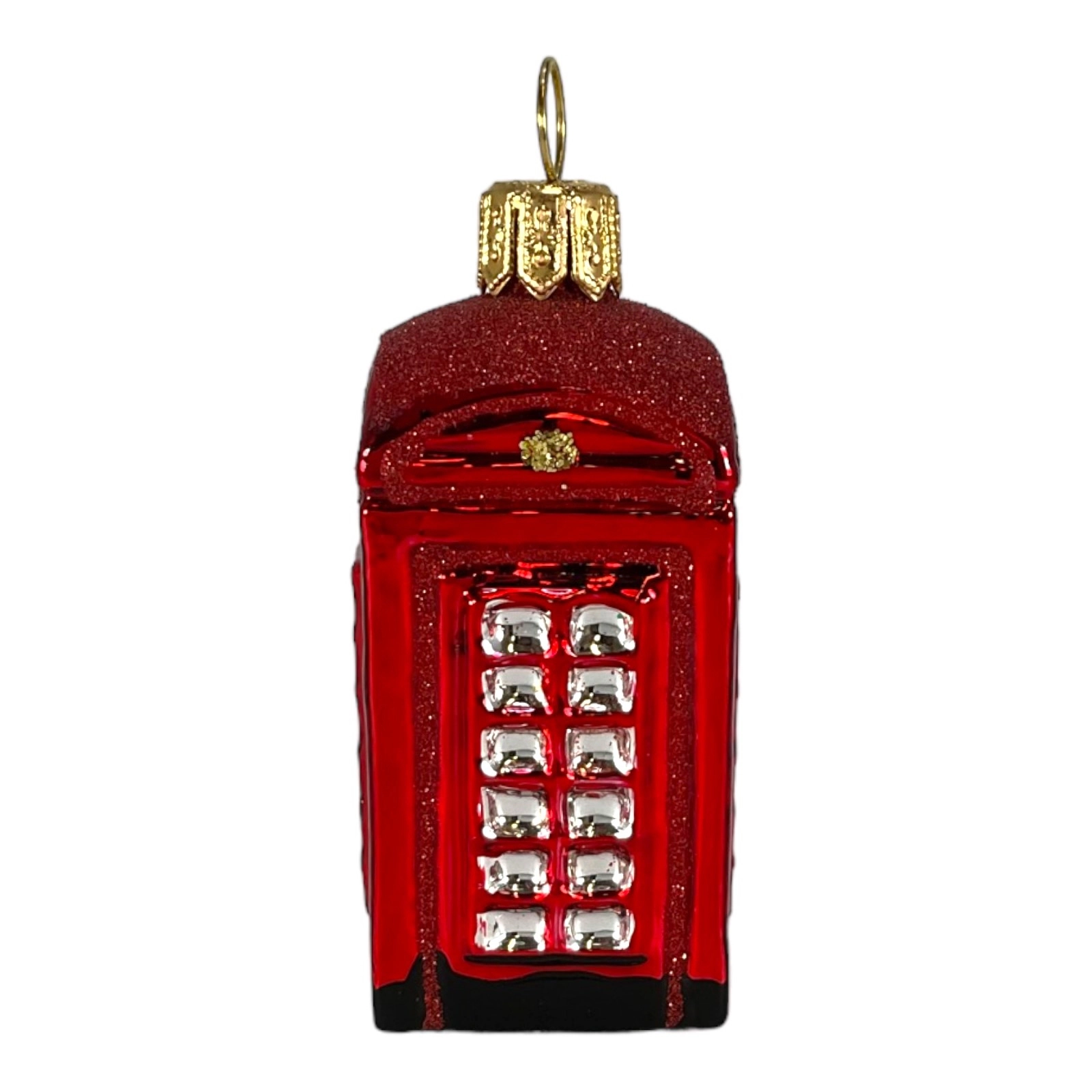 Pinnacle Peak Trading Company English Telephone Booth Mini Polish Glass Christmas Ornament UK England 2.5 inch