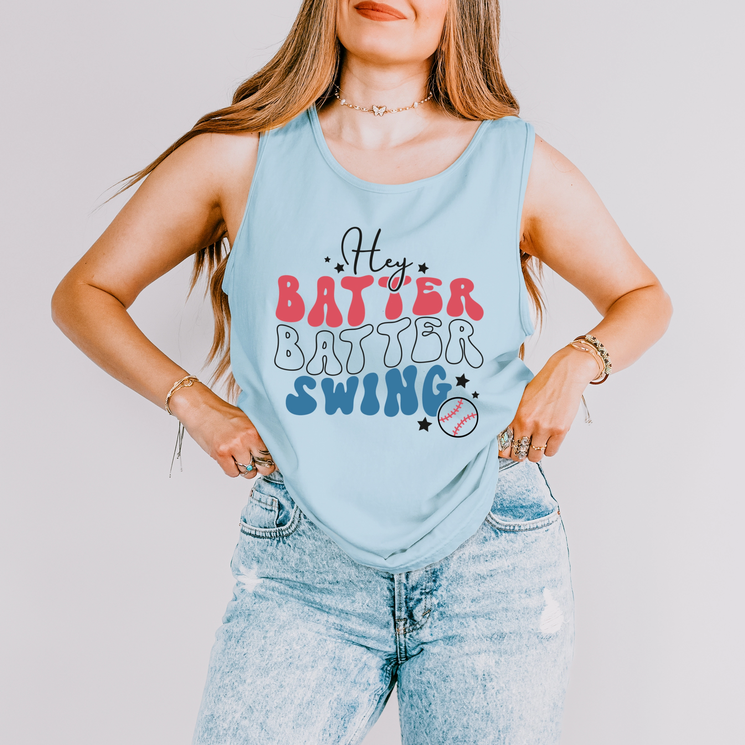 Simply Sage Market - Batter Red White Blue Women's Garment Dyed Graphic Tank Top
