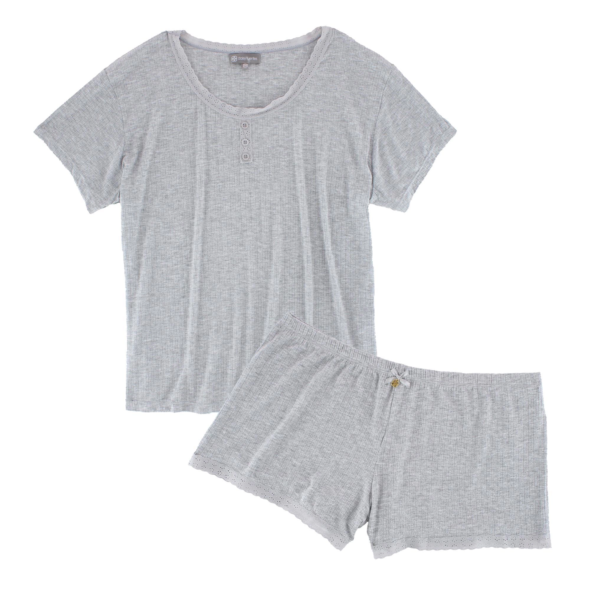 Daisy Fuentes Women's Plus Short Sleeve Pointelle Pajama Set