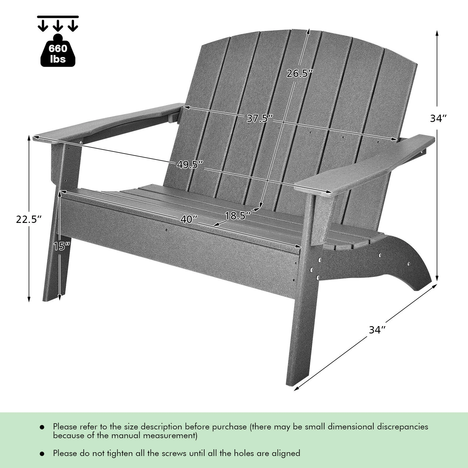 LJG HDPE Patio Adirondack Chair for Porch Garden Backyard