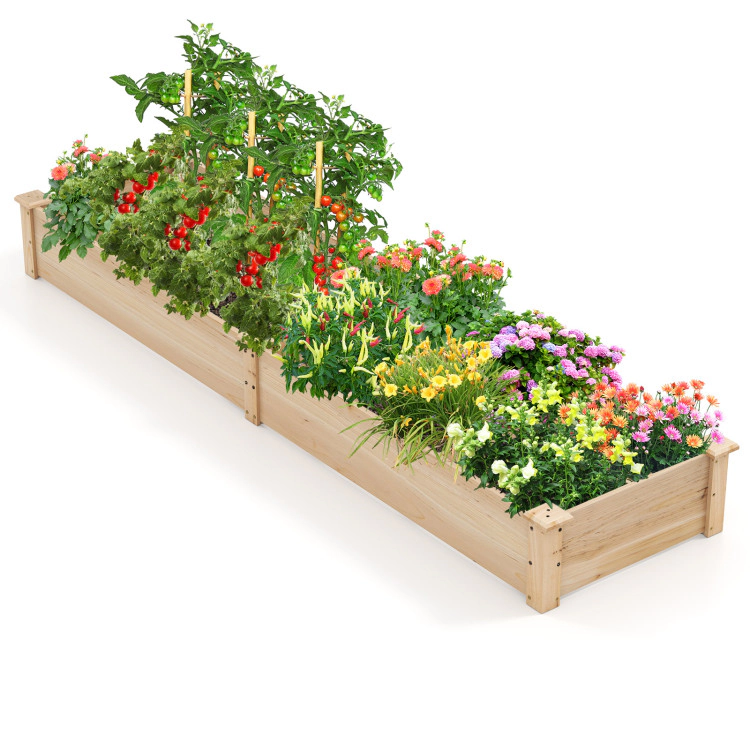 Hivvago Wooden Raised Garden Bed with 2 Planter Boxes and Dividers-Natural