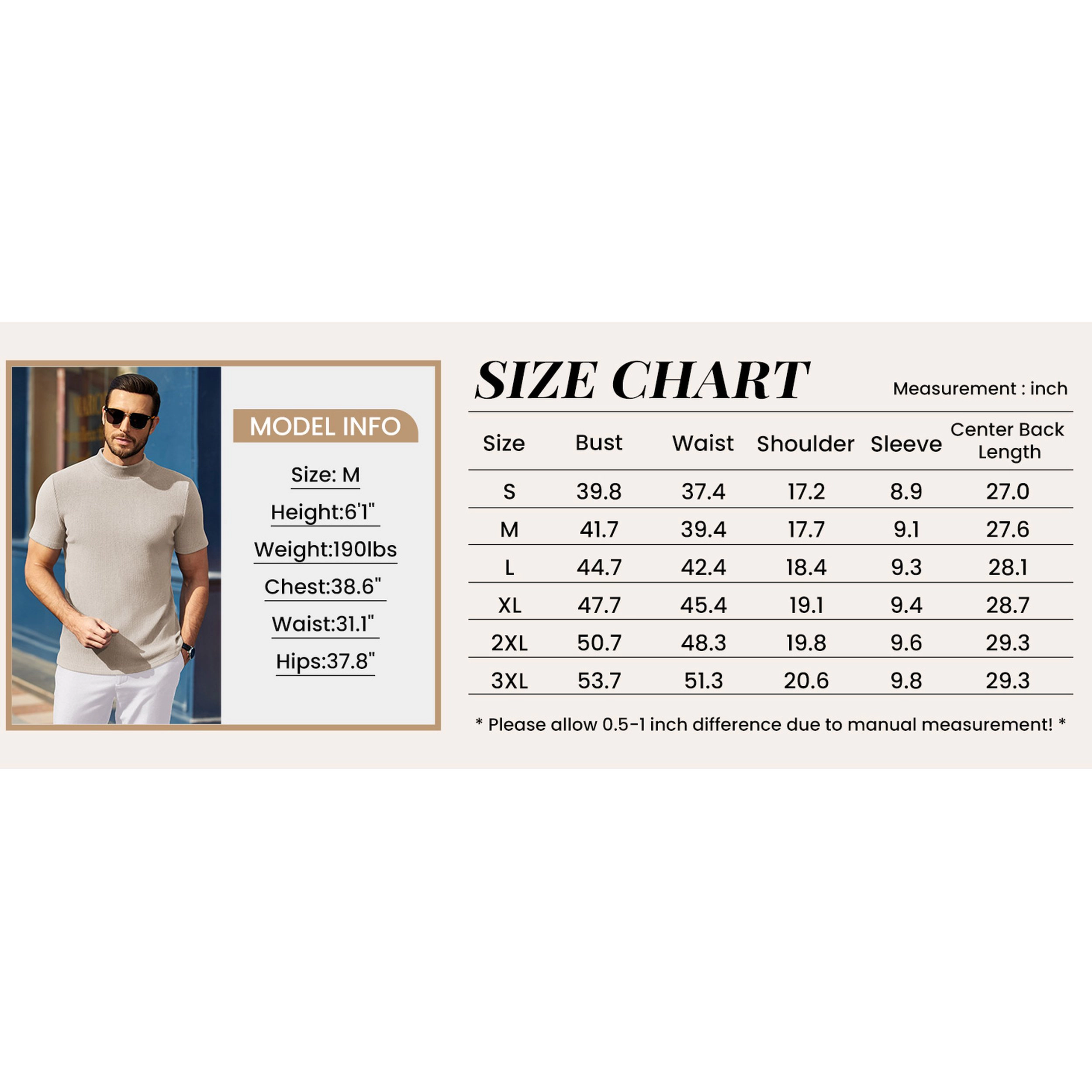 COOFANDY Men's Slim Fit Ribbed Knit Short Sleeve Mock Neck T-Shirt