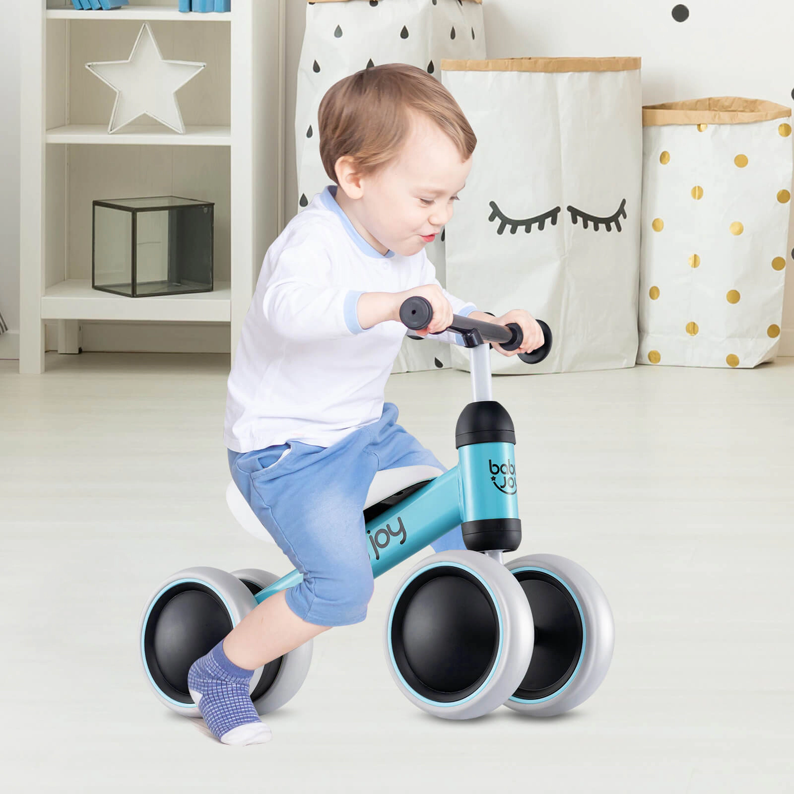 Costway 4 Wheels Baby Balance Bike for 2 Years Old Boys Girls with Soft Seat Ride On Toy Pink