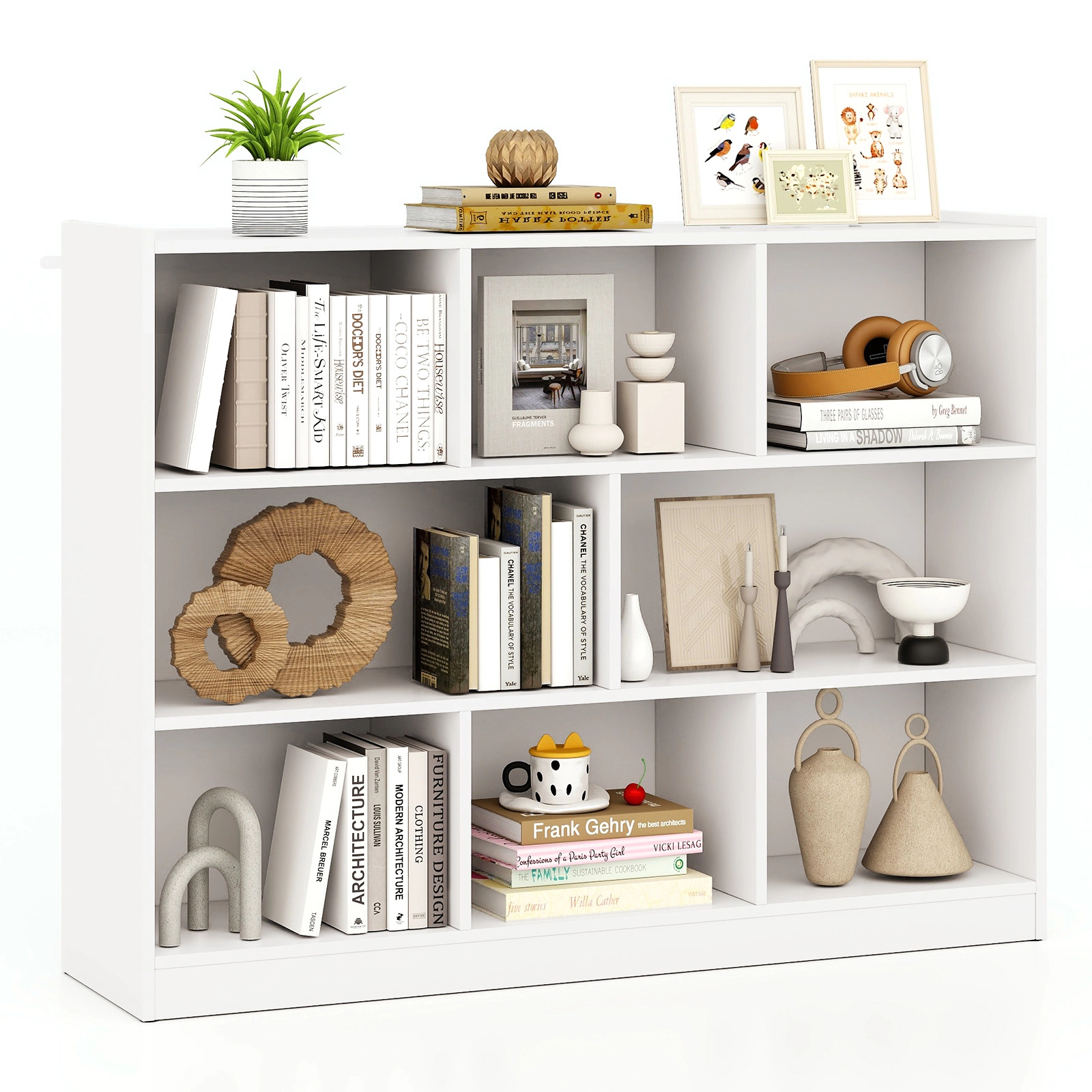 SUGIFT 3-Tier 8-Cube Engineered Wood Floor Standing Bookcase 132-lb Top Capacity 48-in Wide Storage Shelves White