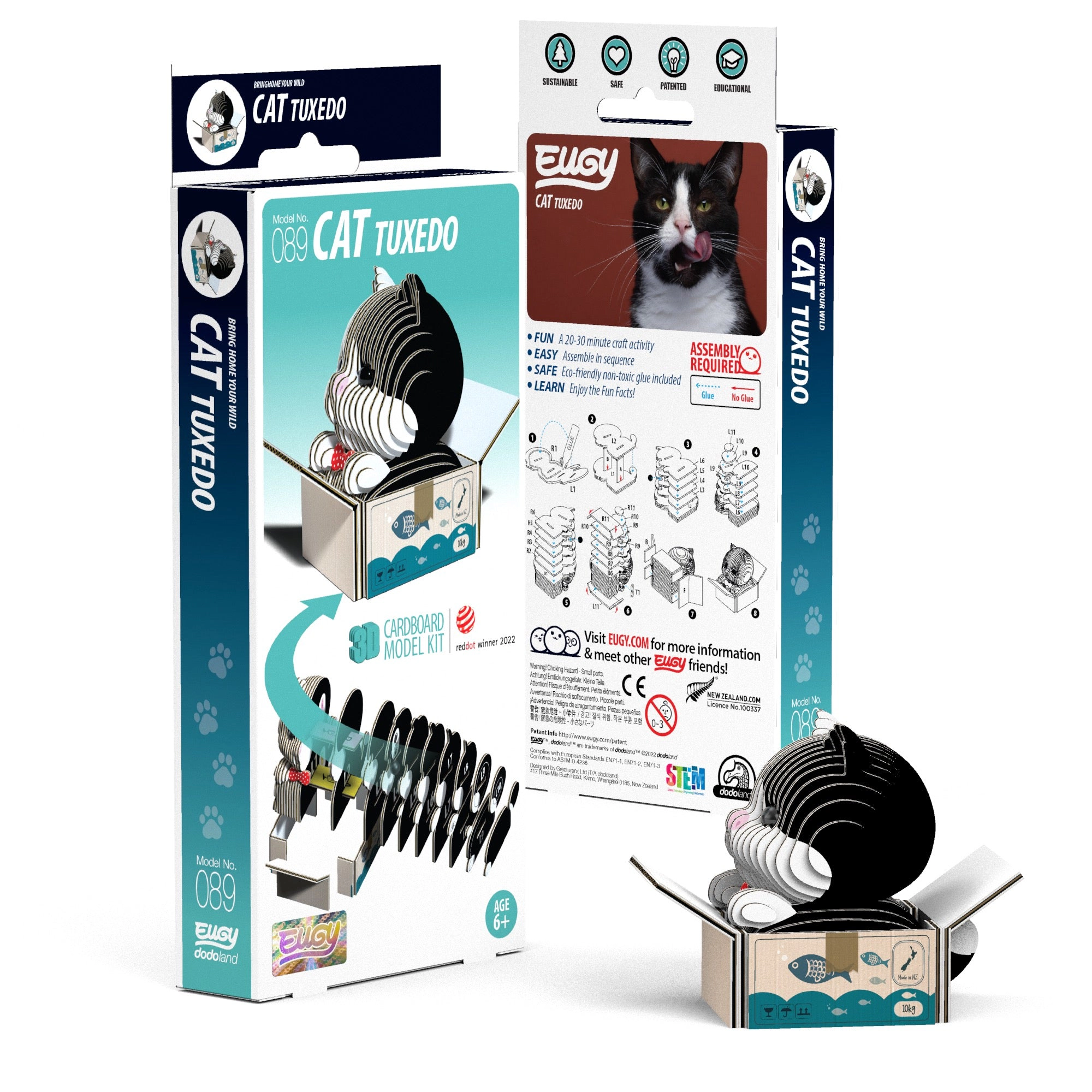 EUGY Cat - Tuxedo 3D Puzzle - contains 35 puzzle pieces