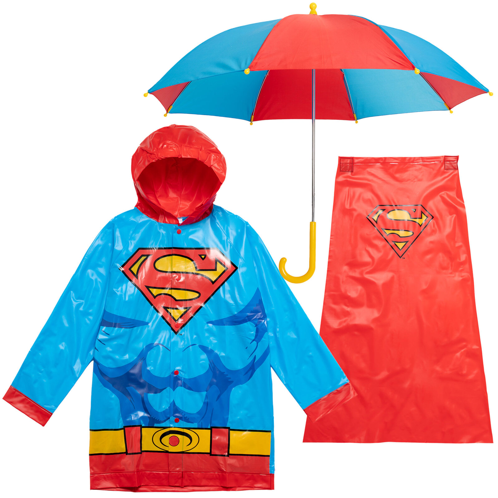 DC Comics Justice League Cosplay 3-Piece Rain Jacket and Umbrella Set