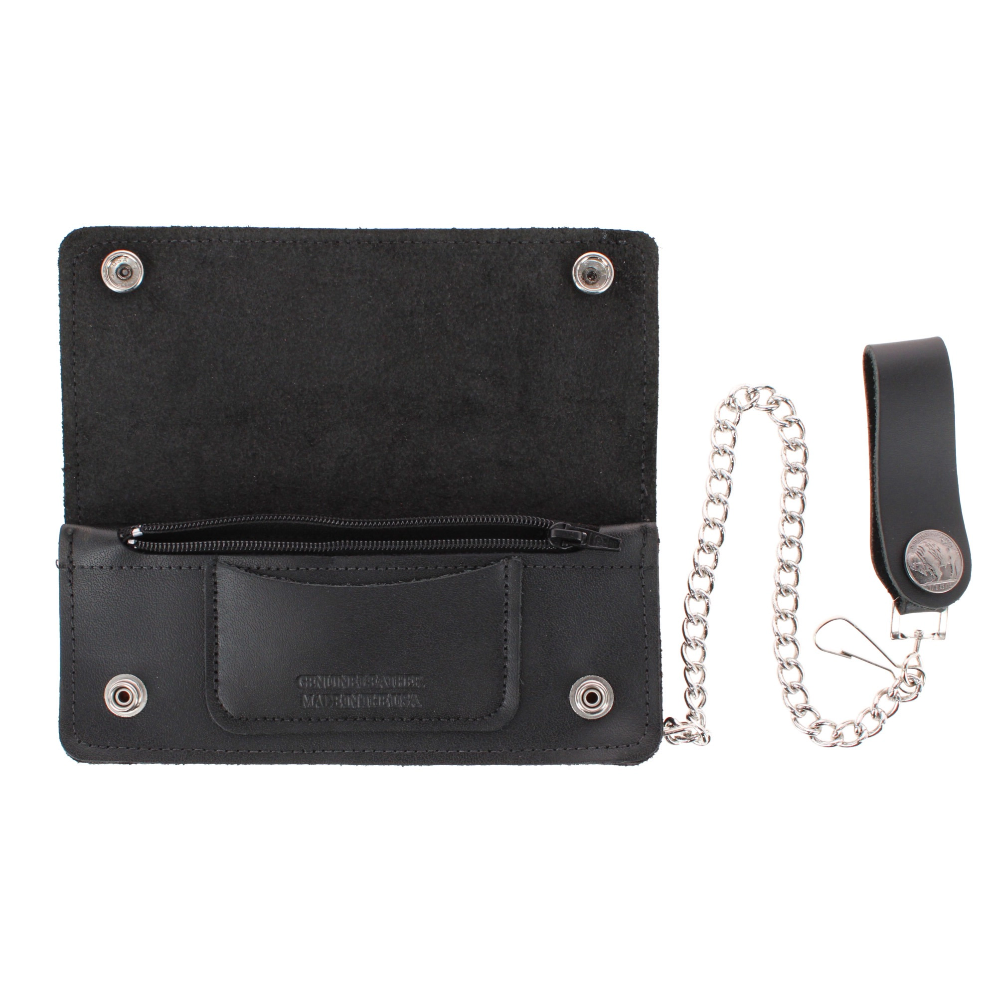 CTM Men's  Leather Chain Wallet Buffalo Nickel Snaps