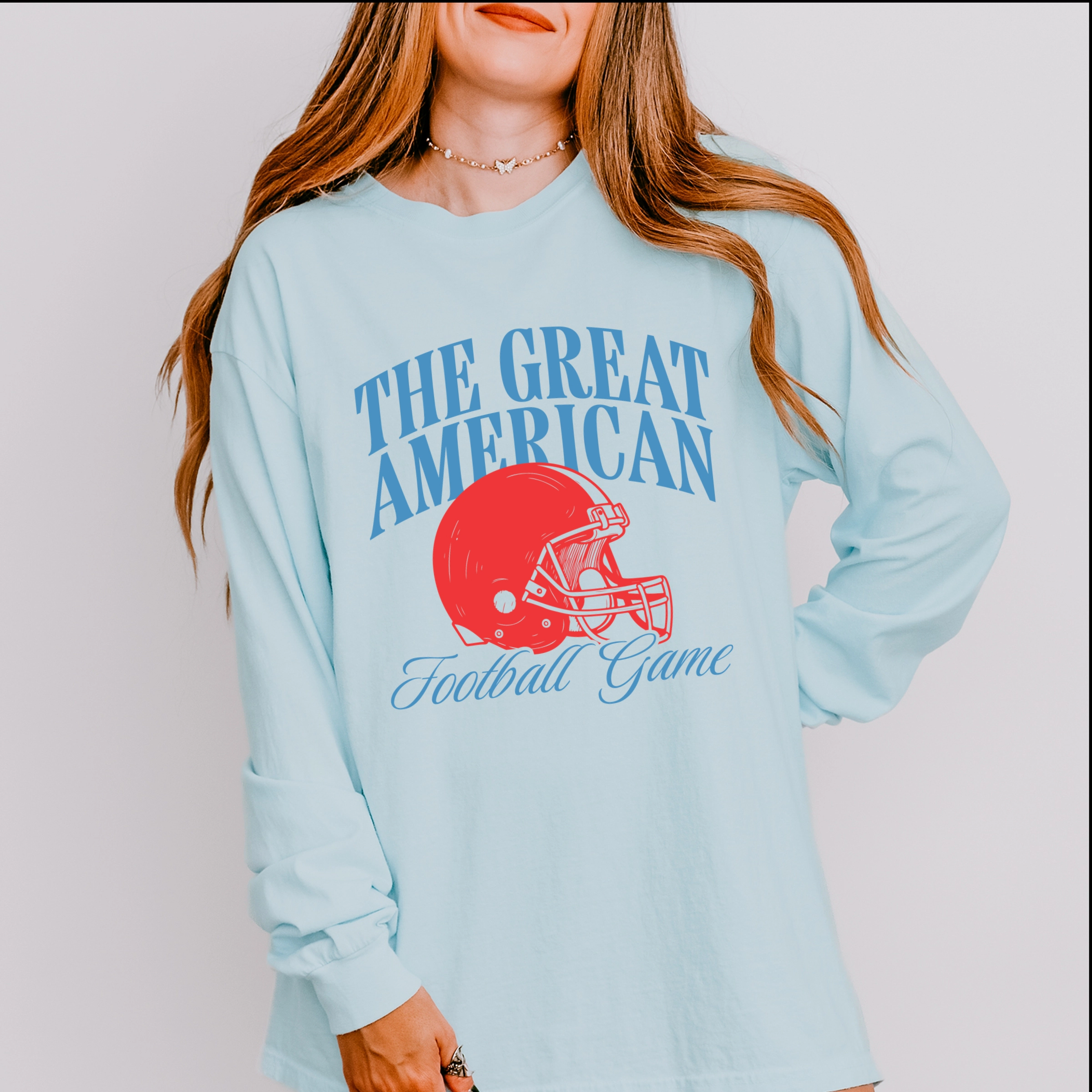 Simply Sage Market - Women's Garment Dyed Long Sleeve Graphic T-Shirt The Great American Football Game