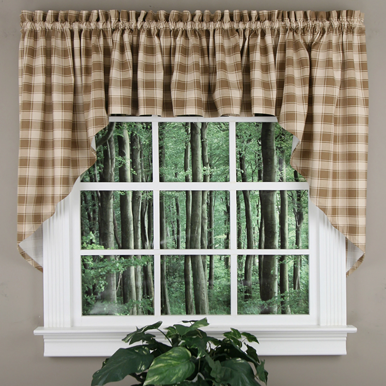 Ellis Curtain 50% Polyester 50% Cotton Country Check With 1.5" Rod Pocket Tailored Window Swag 56" x 36" Camel