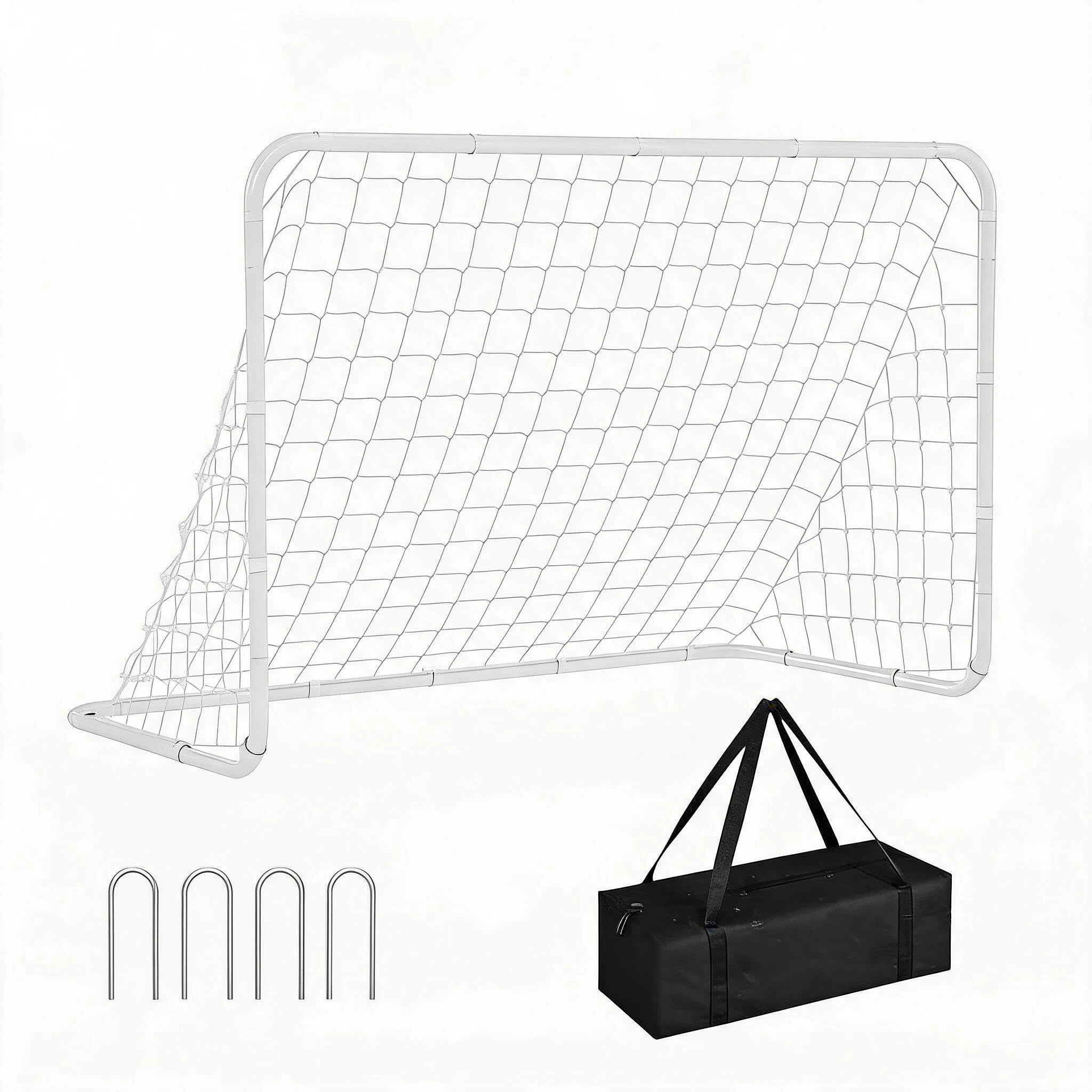 6x4 FT Kids Soccer Goal Set with Portable Training Net, Foldable Backyard Soccer Goal with Ball & Storage Bag