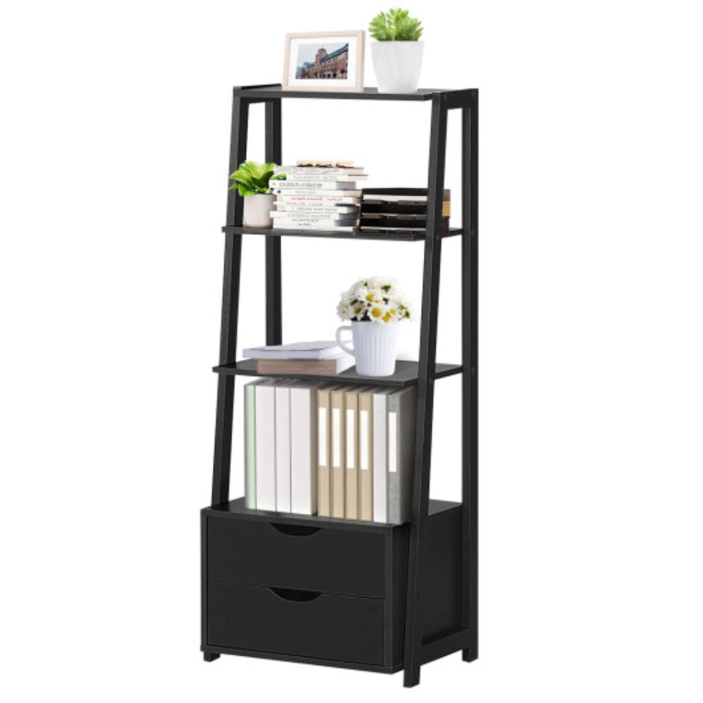 Hivvago 4-Tier Ladder Bookshelf Storage Display with 2 Drawers