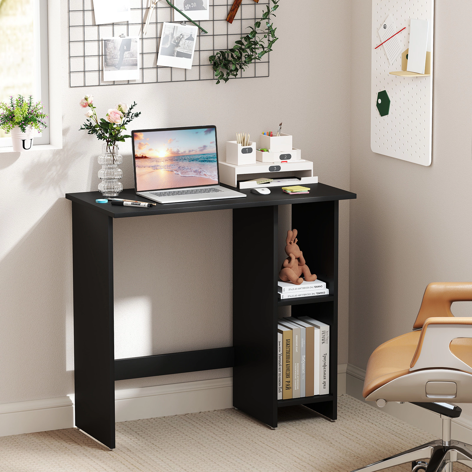 LJG Small Computer Desk with Storage and Adjustable Shelf