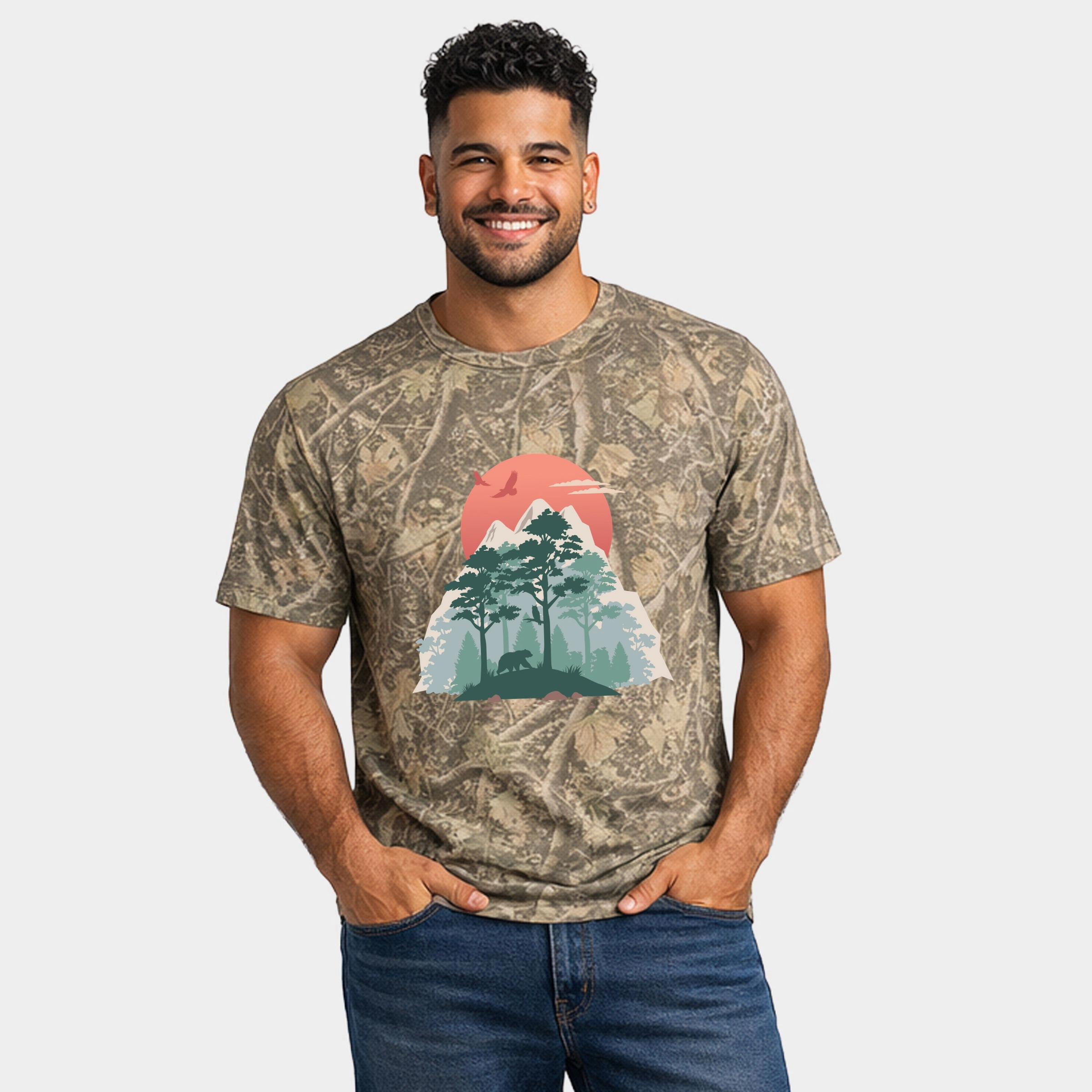 Simply Sage Market - Men's Heavyweight Camo Tee Bear Forest