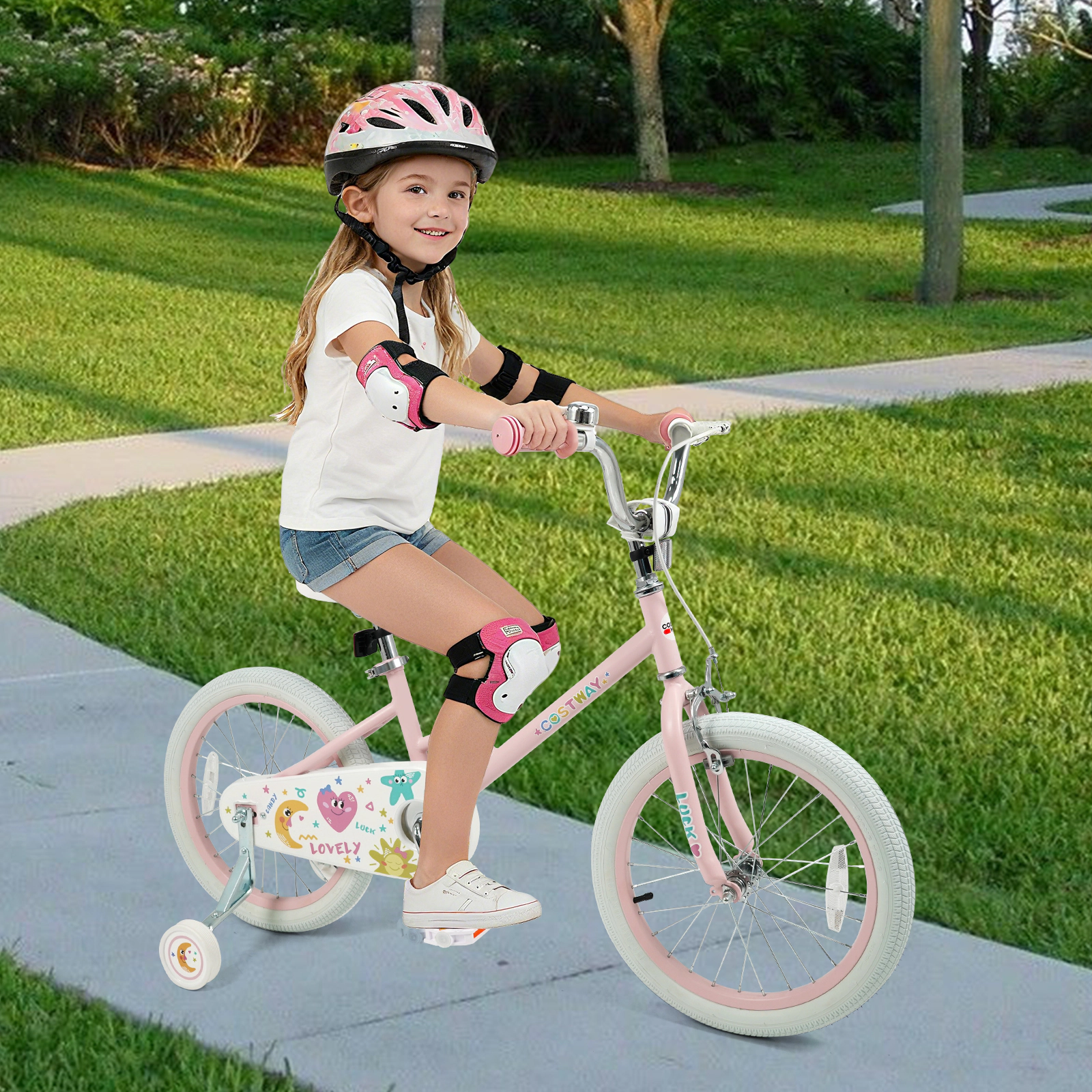LJG Kids Bike Adjustable Children Pink - Stars & Moon