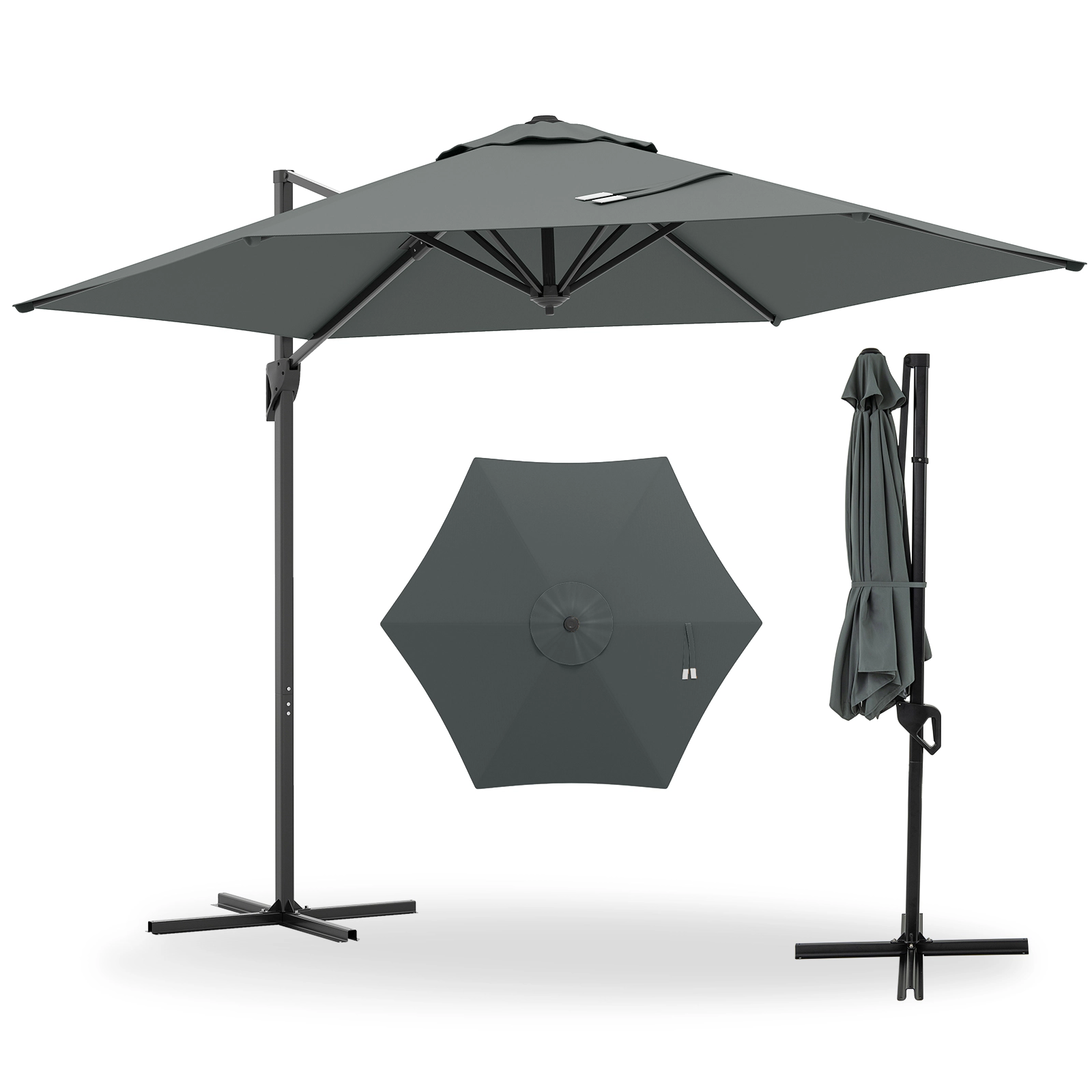 SUGIFT 9-ft Gray Offset Cantilever Hanging Patio Umbrella with Vented Top and Reinforced Rib Pockets