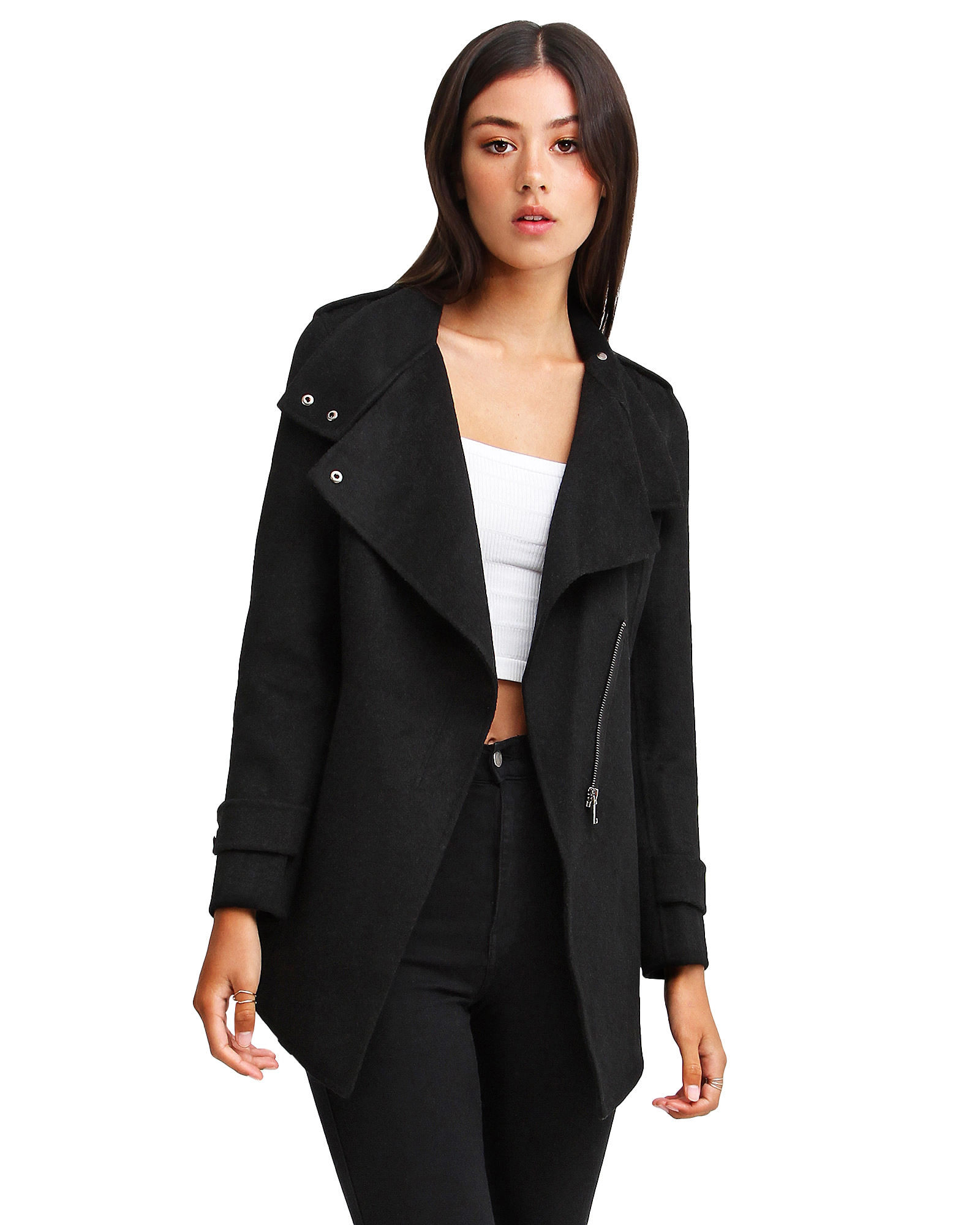 Belle & Bloom Womens Bad Girl Wool Blend Moto Coat