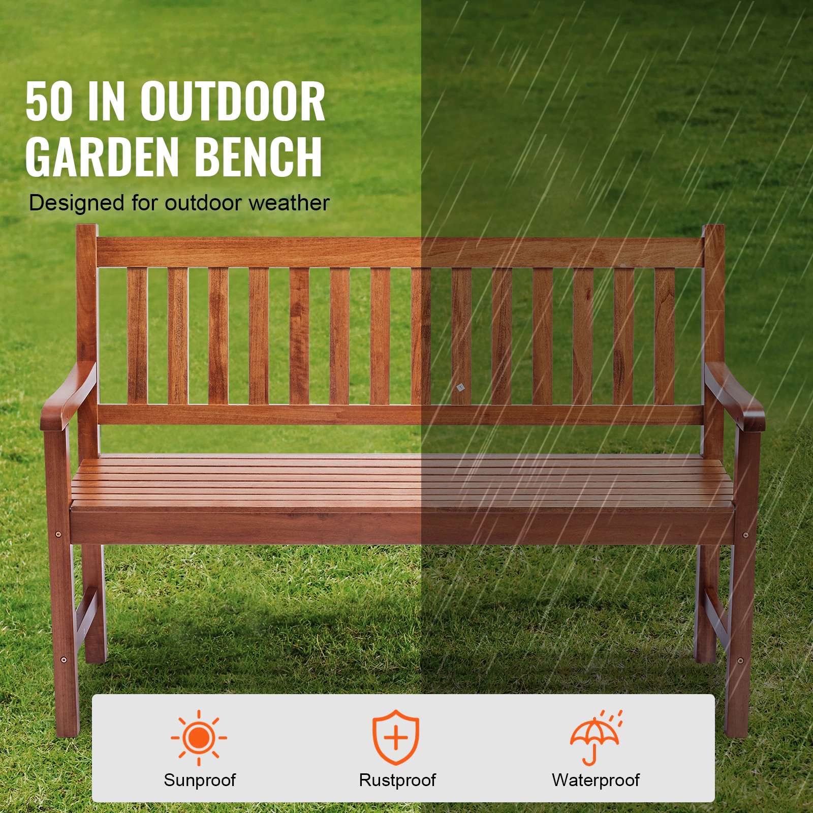 HONGGE Outdoor Bench Wood Garden Bench for Outdoors Outdoor Garden Park Bench with Backrest and Armrests Capacity Bench