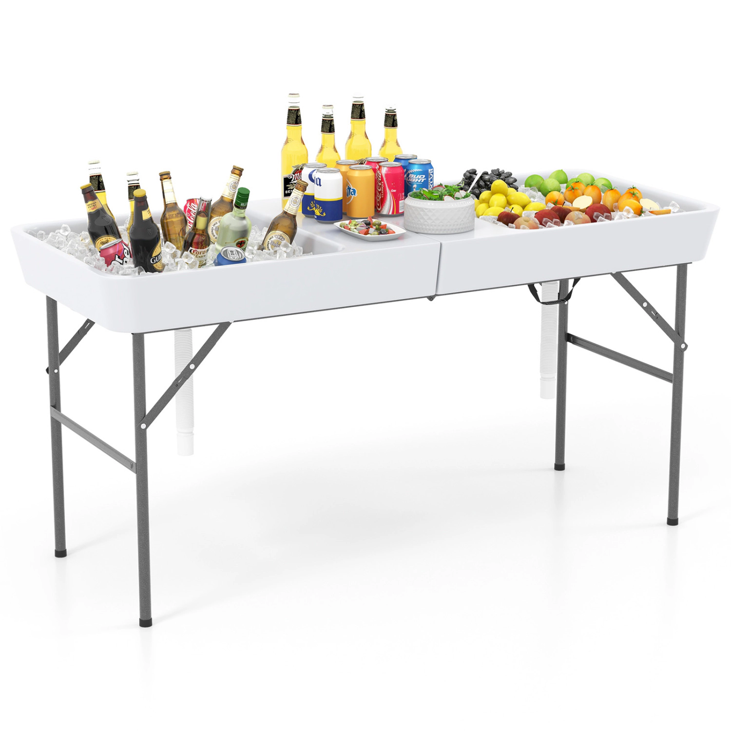 LJG 5 FT Folding Ice Cooler Table with Double Sinks for Camping Party Picnic Wedding