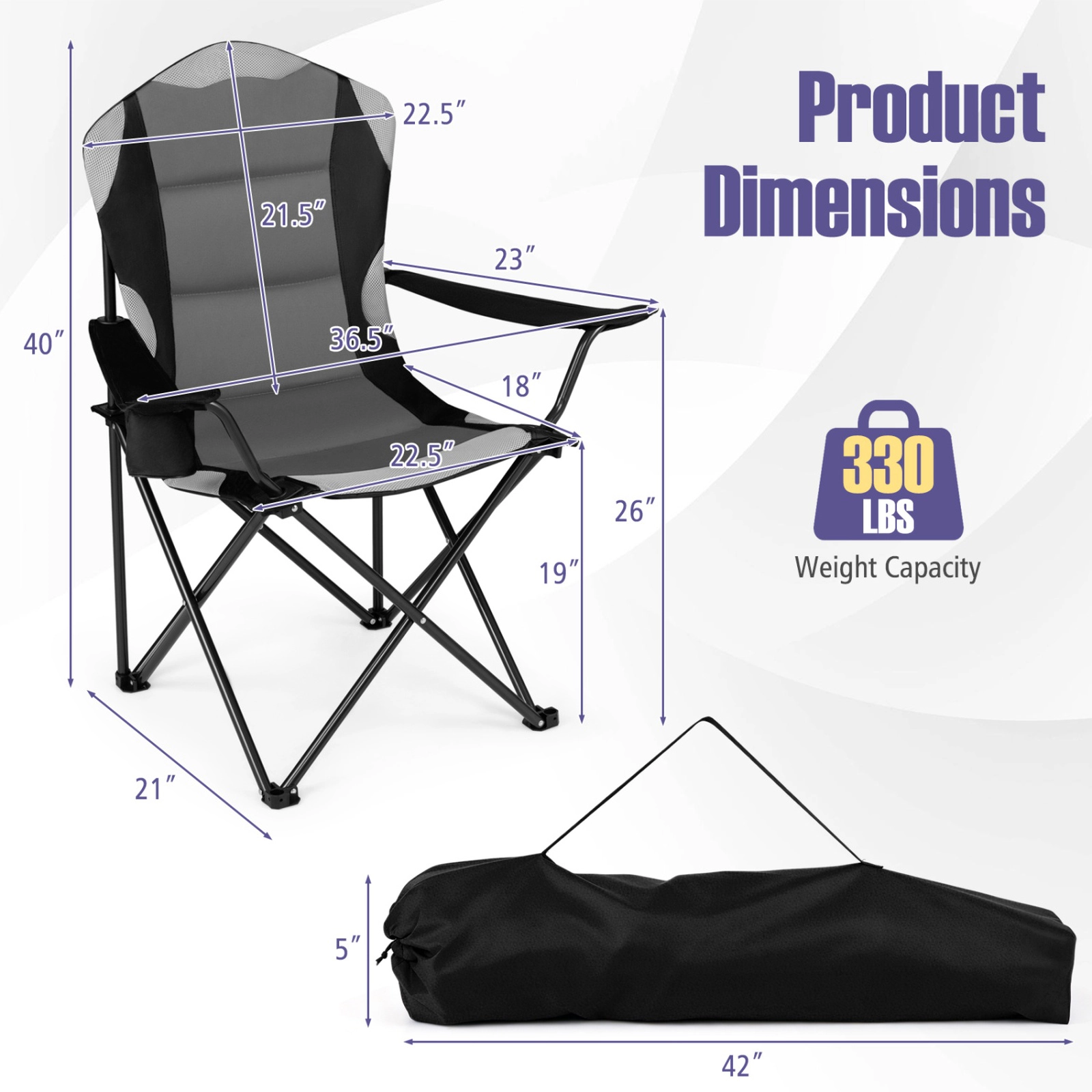 SUGIFT Cup Holders and Carry Bags 330-lb 2-Pack Folding Camping Chairs