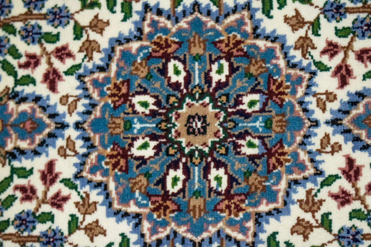 Magic Rugs 2'7 x 3'10 Cream & Blue Kirman Hand Knotted Floral Wool Rug
