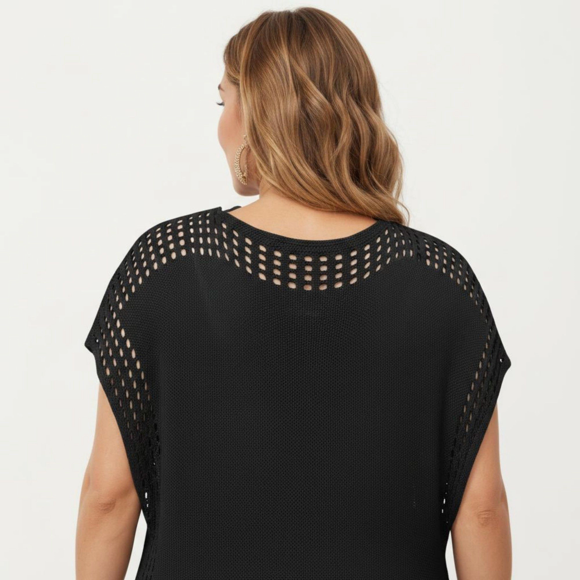 Anna-Kaci Women's Knit Tassel Tie Neck Open Trim Relaxed Short Sleeve Swim Cover Up Dress