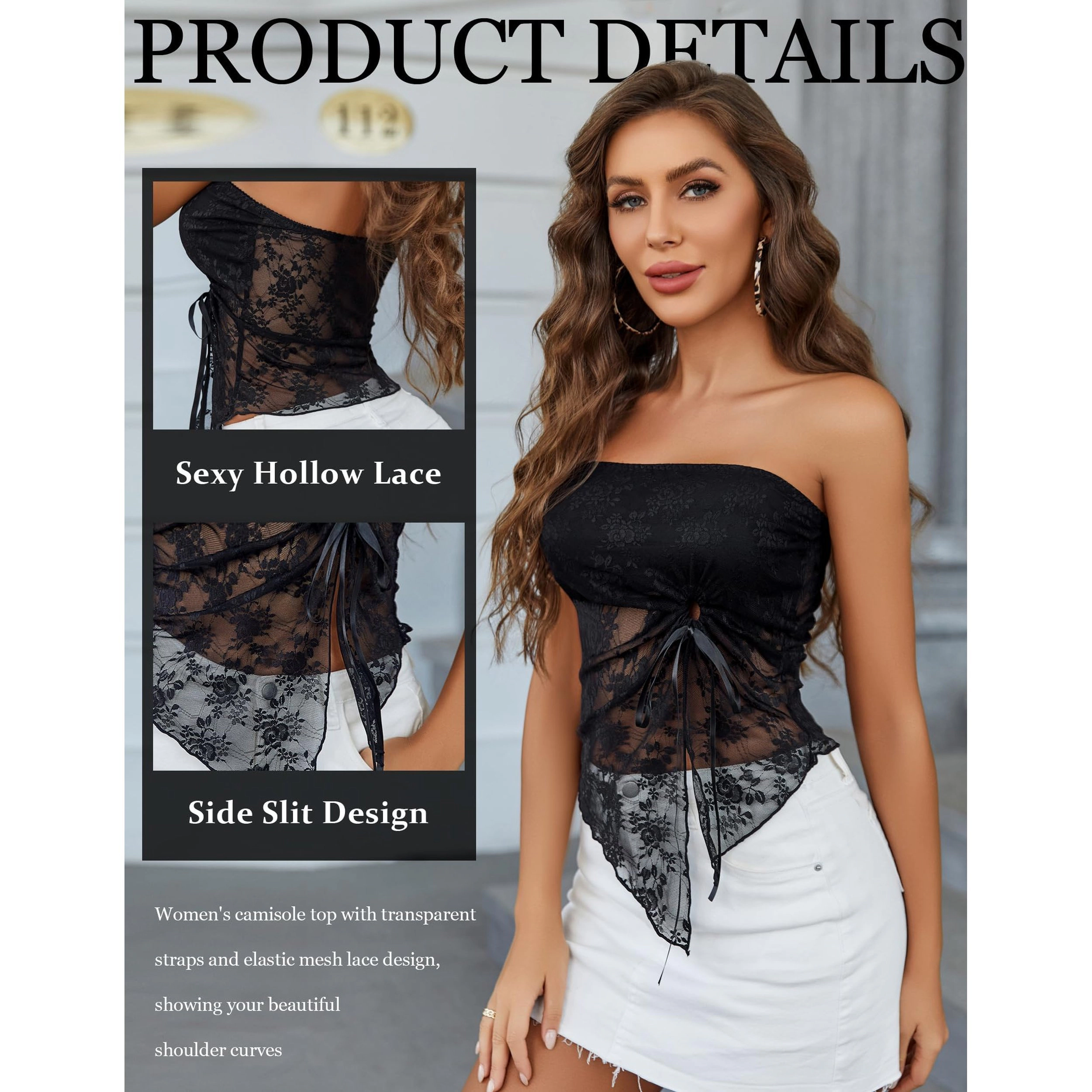 Avidlove Women's Lace Camisole Tube Side Slit Crop Bralette