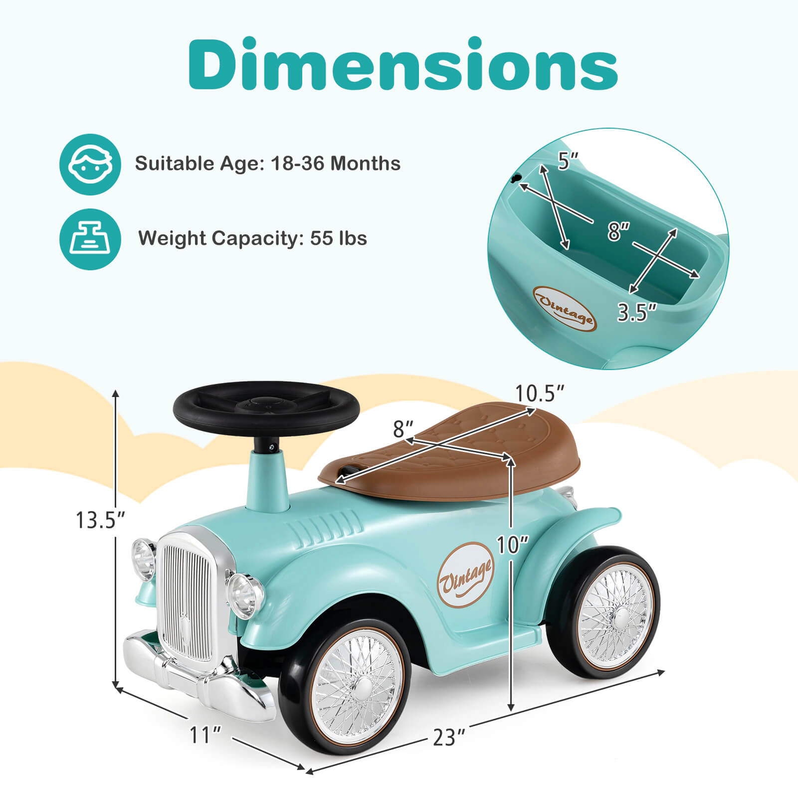Costway Retro Kids Ride-on Toy Sit to Stand Vehicle with Working Steering Wheel Pink
