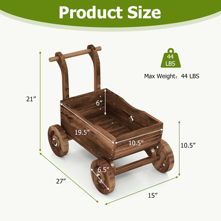 Hivvago Decorative Wooden Wagon Cart with Handle Wheels and Drainage Hole