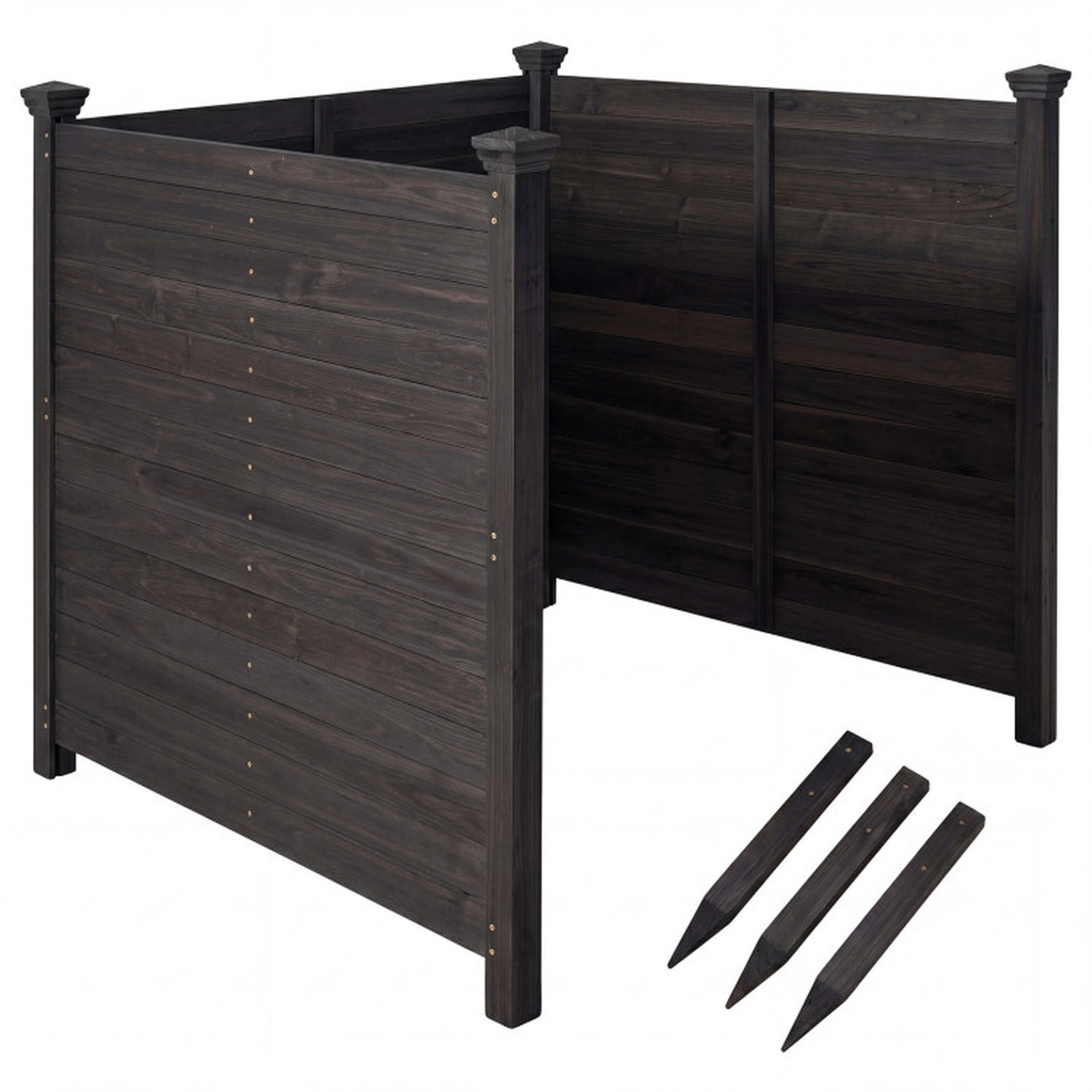 SUGIFT 3-Panel Fir Wood Outdoor Privacy Garden Trellis Fence for Air Conditioner Units 45.5-in Tall Brown/Black/Natural