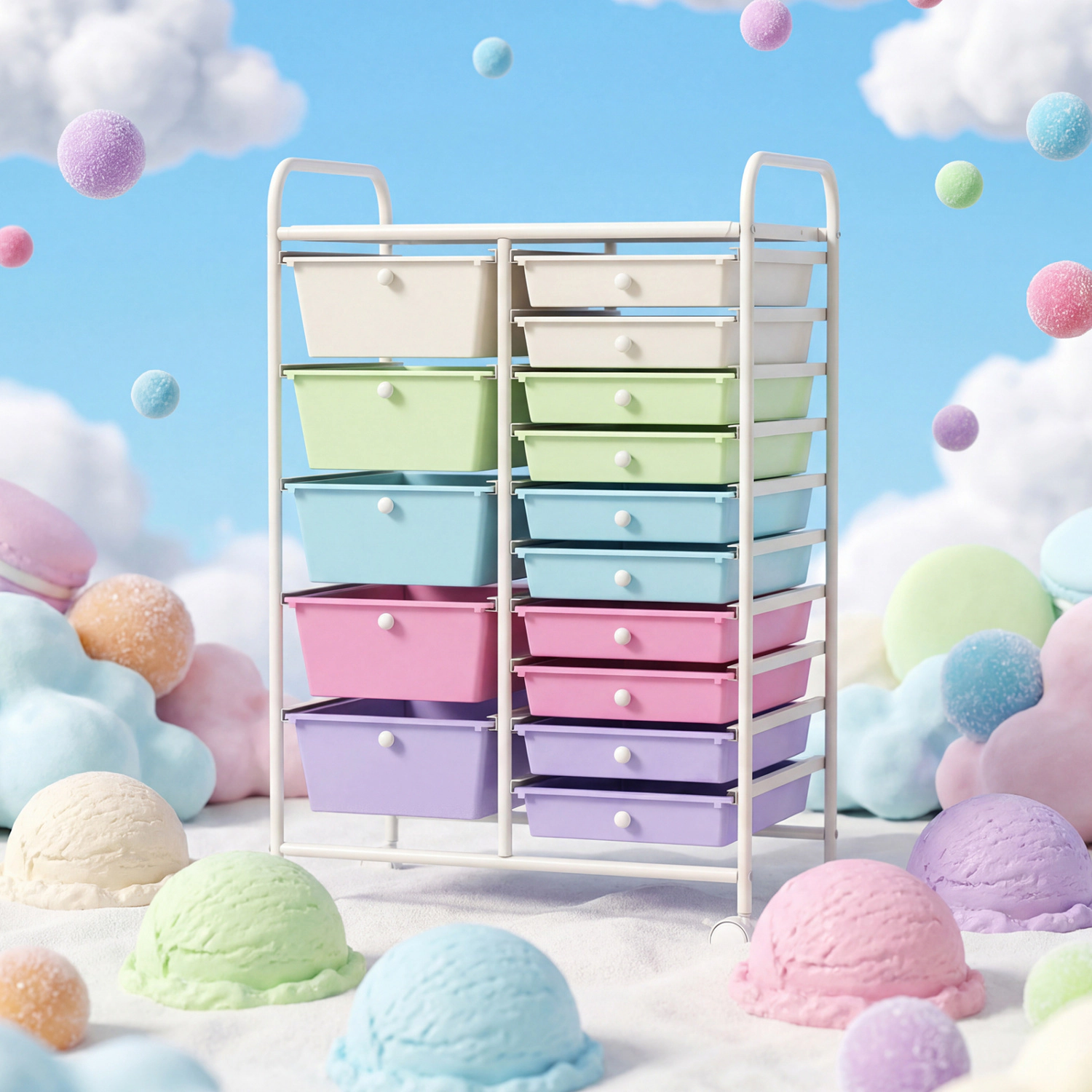 SUGIFT 15-Drawer Utility Rolling Cart with Removable Drawers 22-lb Top Capacity Icecream Multicolor