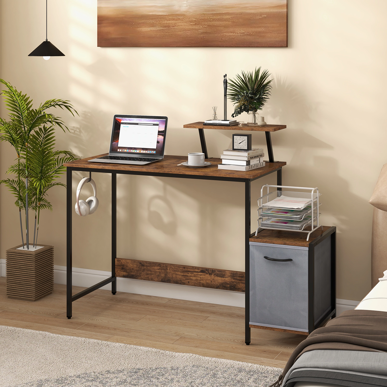 SlickBlue Computer Desk with Charging Station and Storage