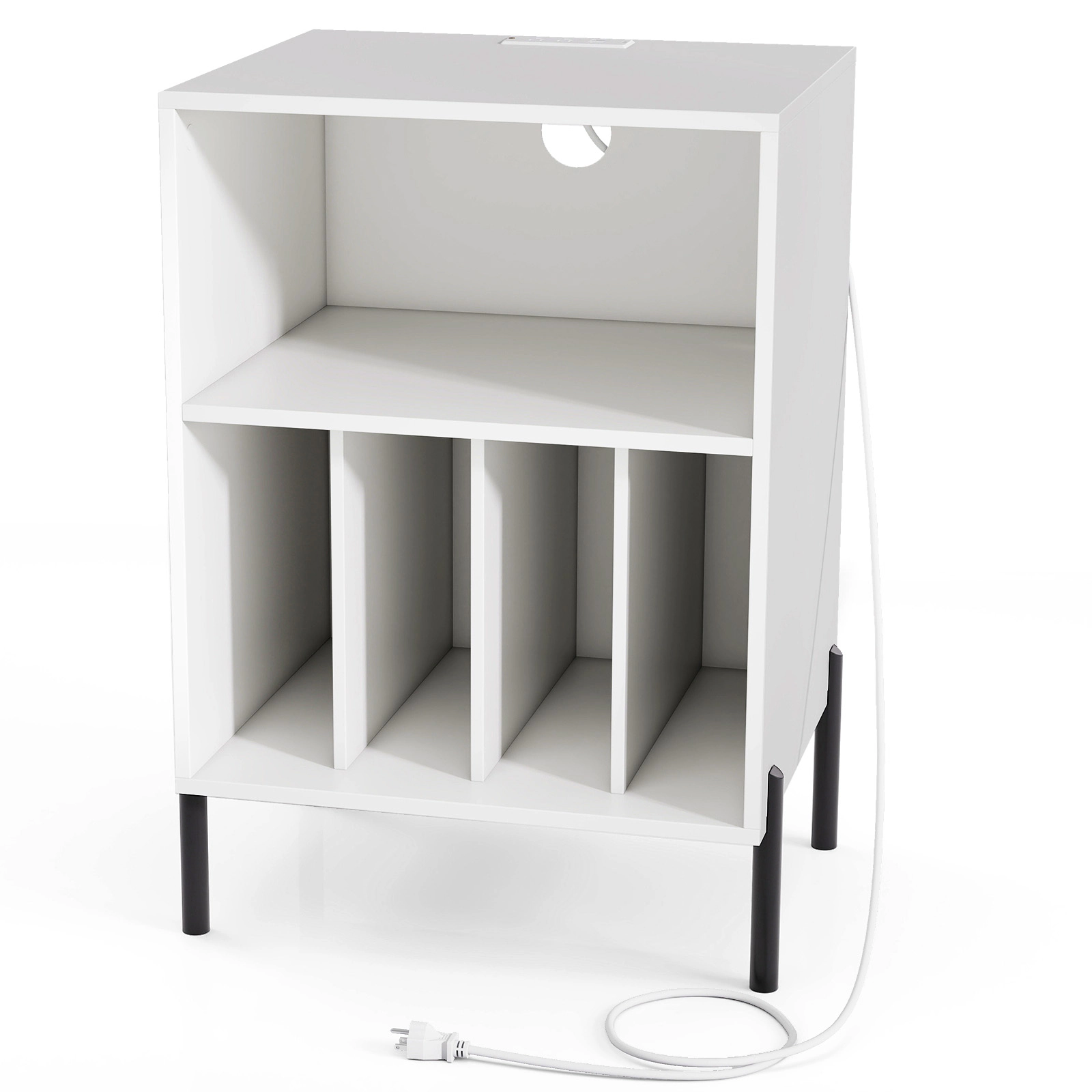 SUGIFT Record Player Stand Accent Table Storage Shelf & Charging Station 110-lb Countertop Capacity 150 Vinyl Record