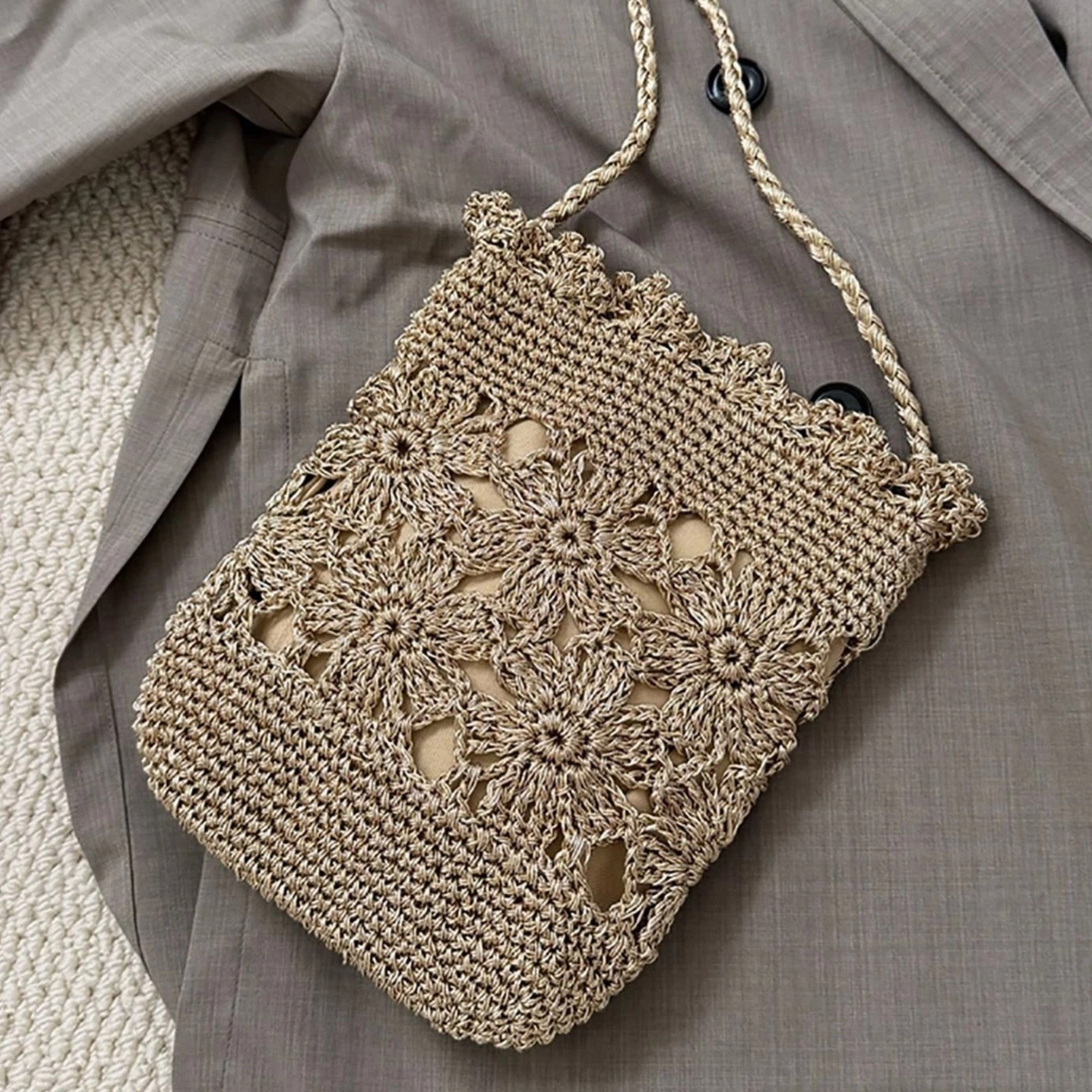Alilang Women's Hand-Crocheted Small Crossbody Bag with Hollow Flower Design for Casual Everyday Wear