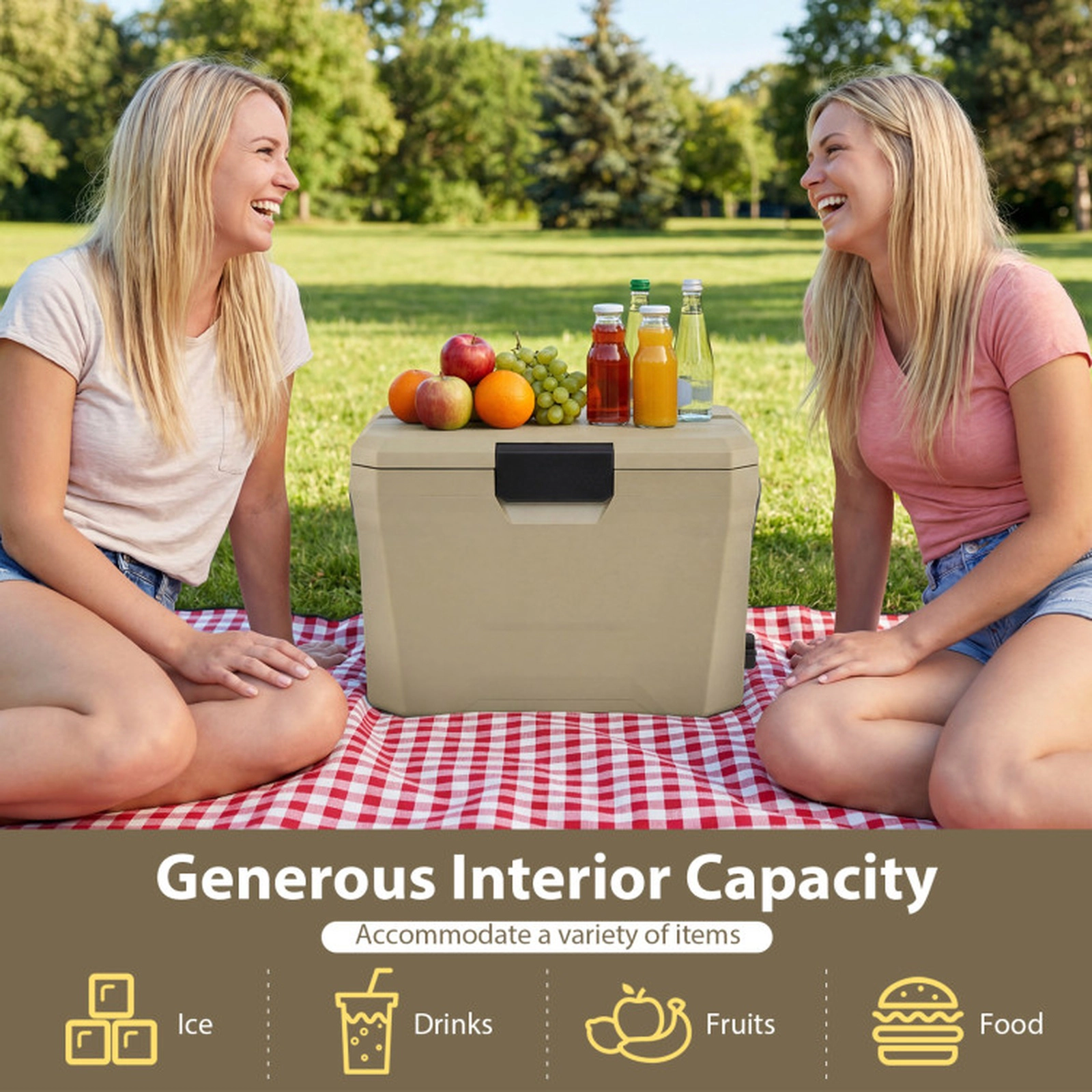 SUGIFT Sand 21-qt Small Hard Shell Insulated Cooler Ice Chest with 2 Cup Holders and Bottle Opener